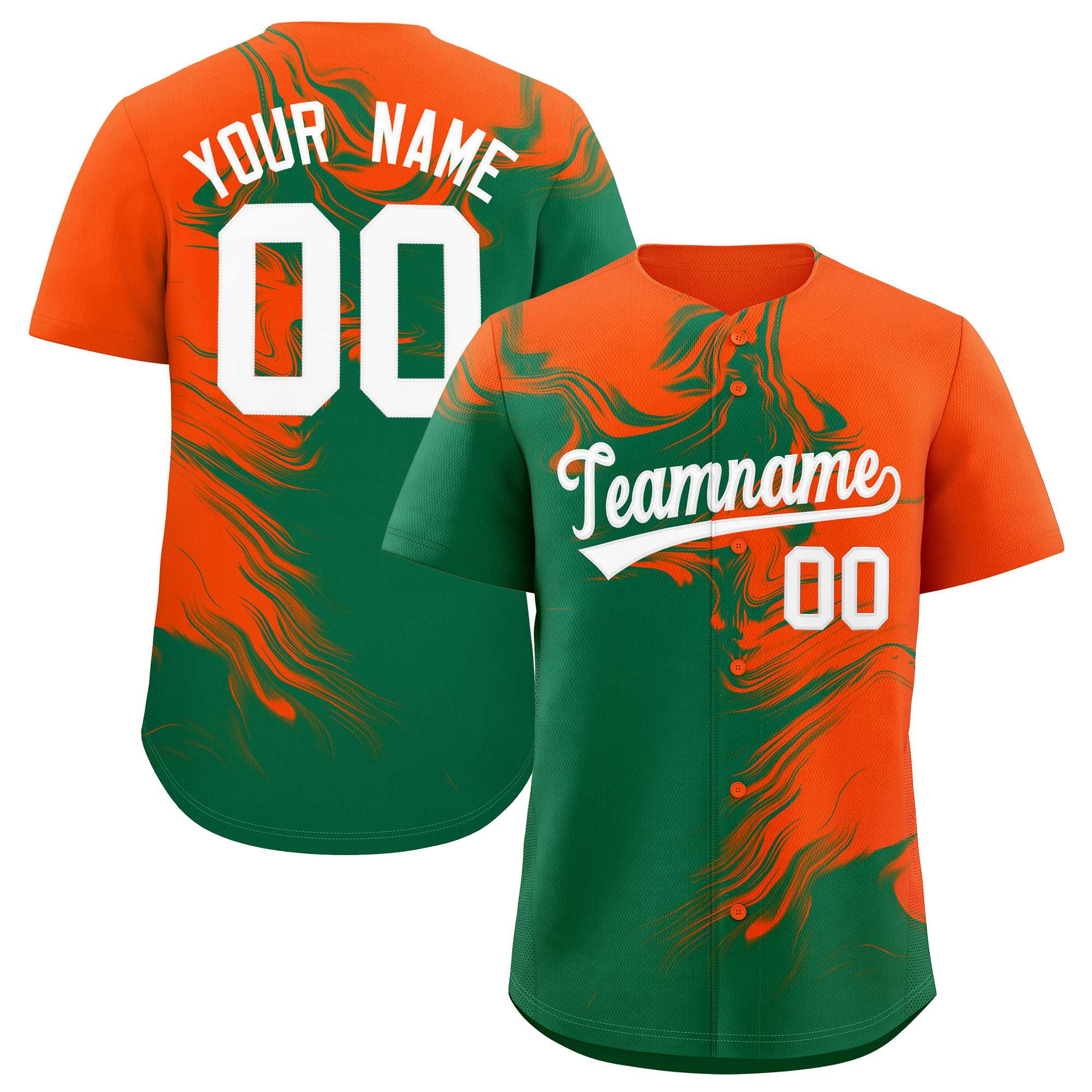 Custom Orange Kelly Green Personalized Ink Pattern Authentic Baseball Jersey