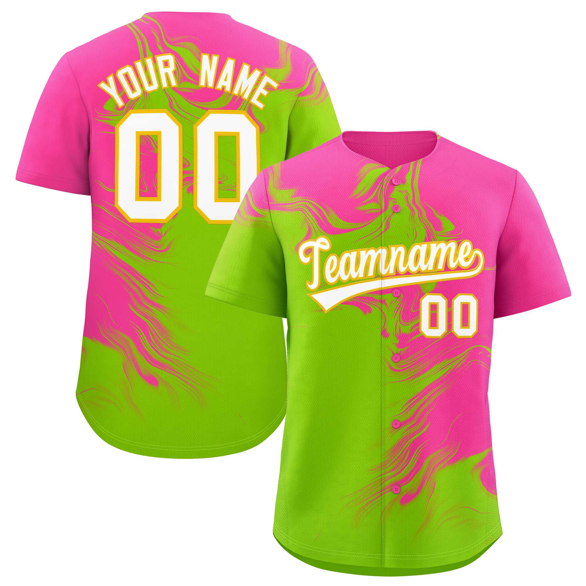 Custom Pink Neon Green Personalized Ink Pattern Authentic Baseball Jersey