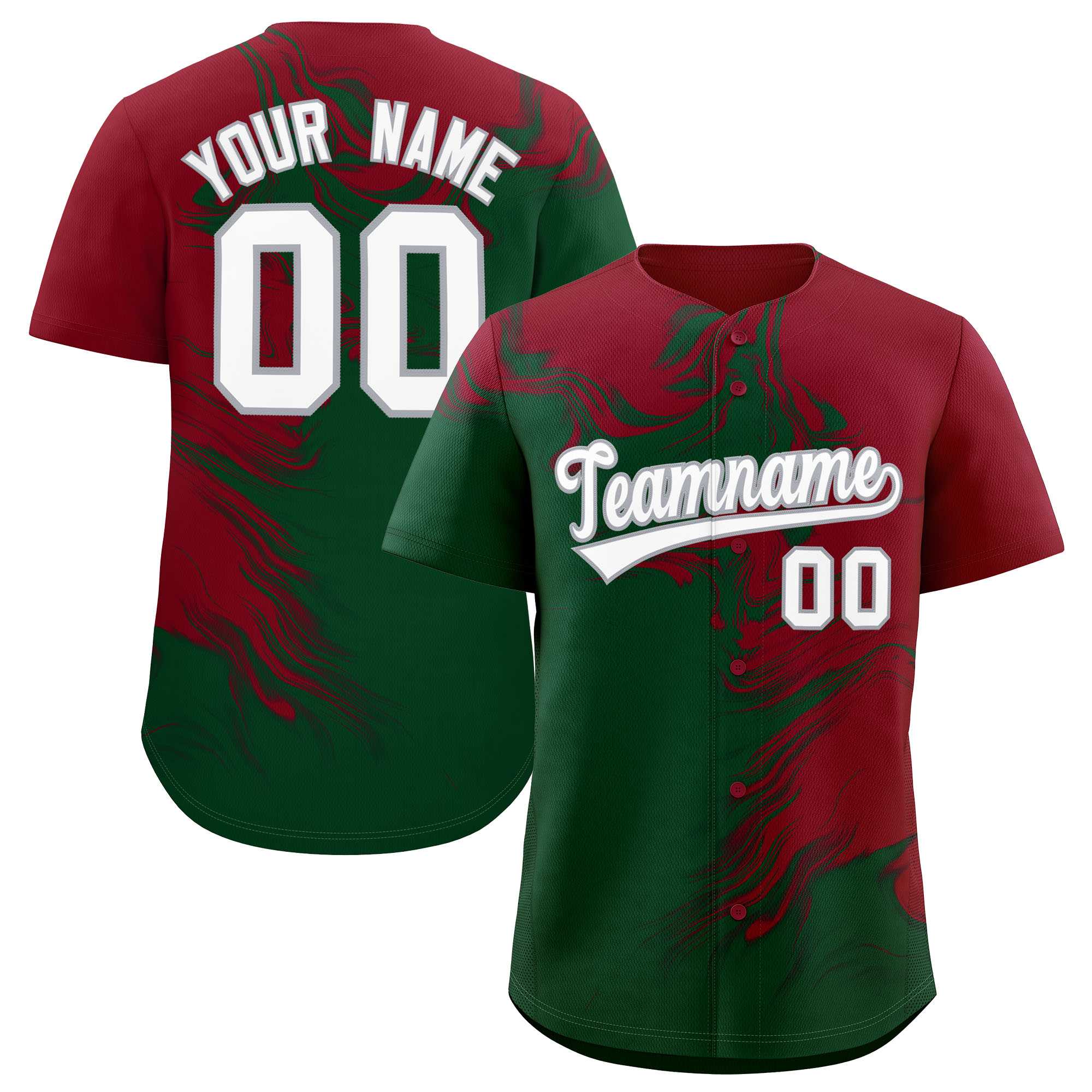 Custom Crimson Green Personalized Ink Pattern Authentic Baseball Jersey