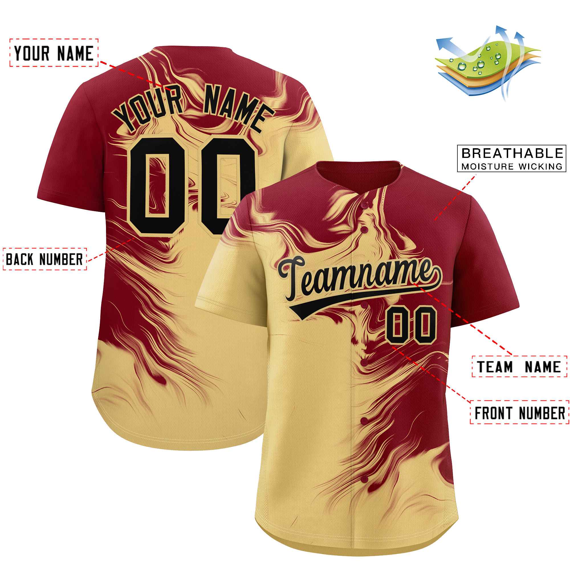 Custom Crimson Khaki Personalized Ink Pattern Authentic Baseball Jersey