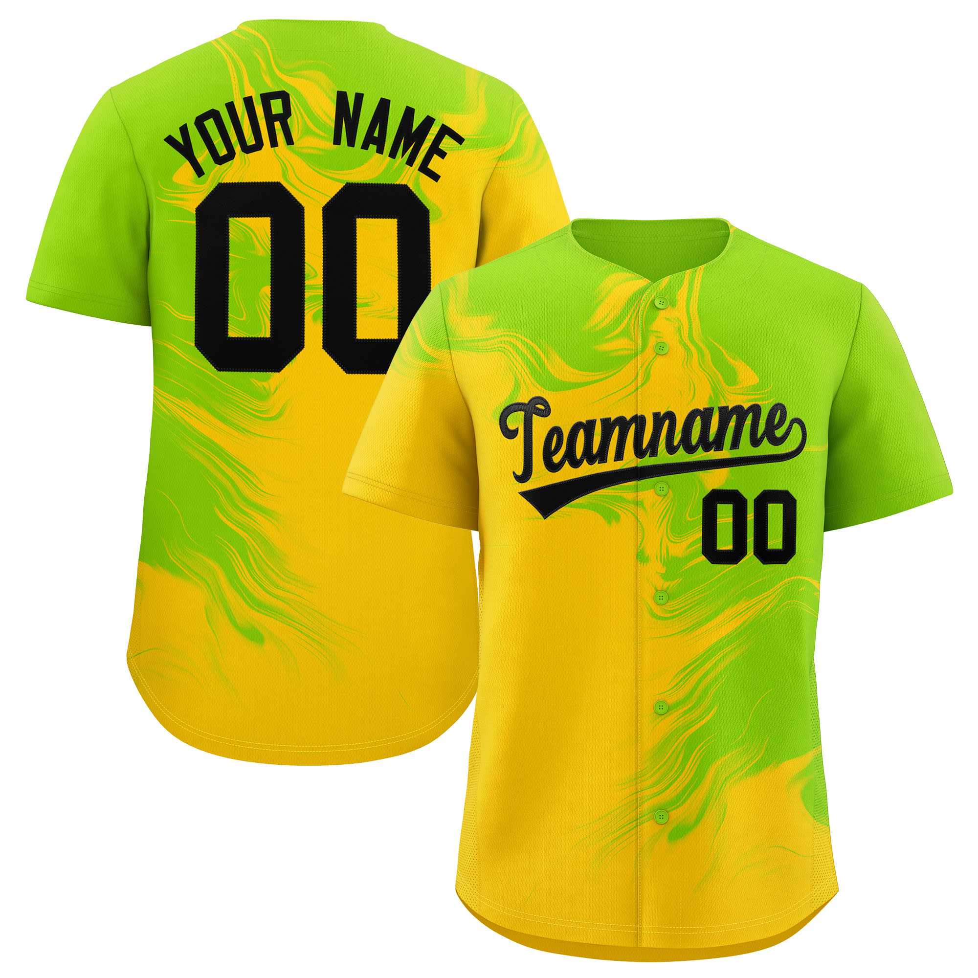 Custom Neon Green Gold Personalized Ink Pattern Authentic Baseball Jersey