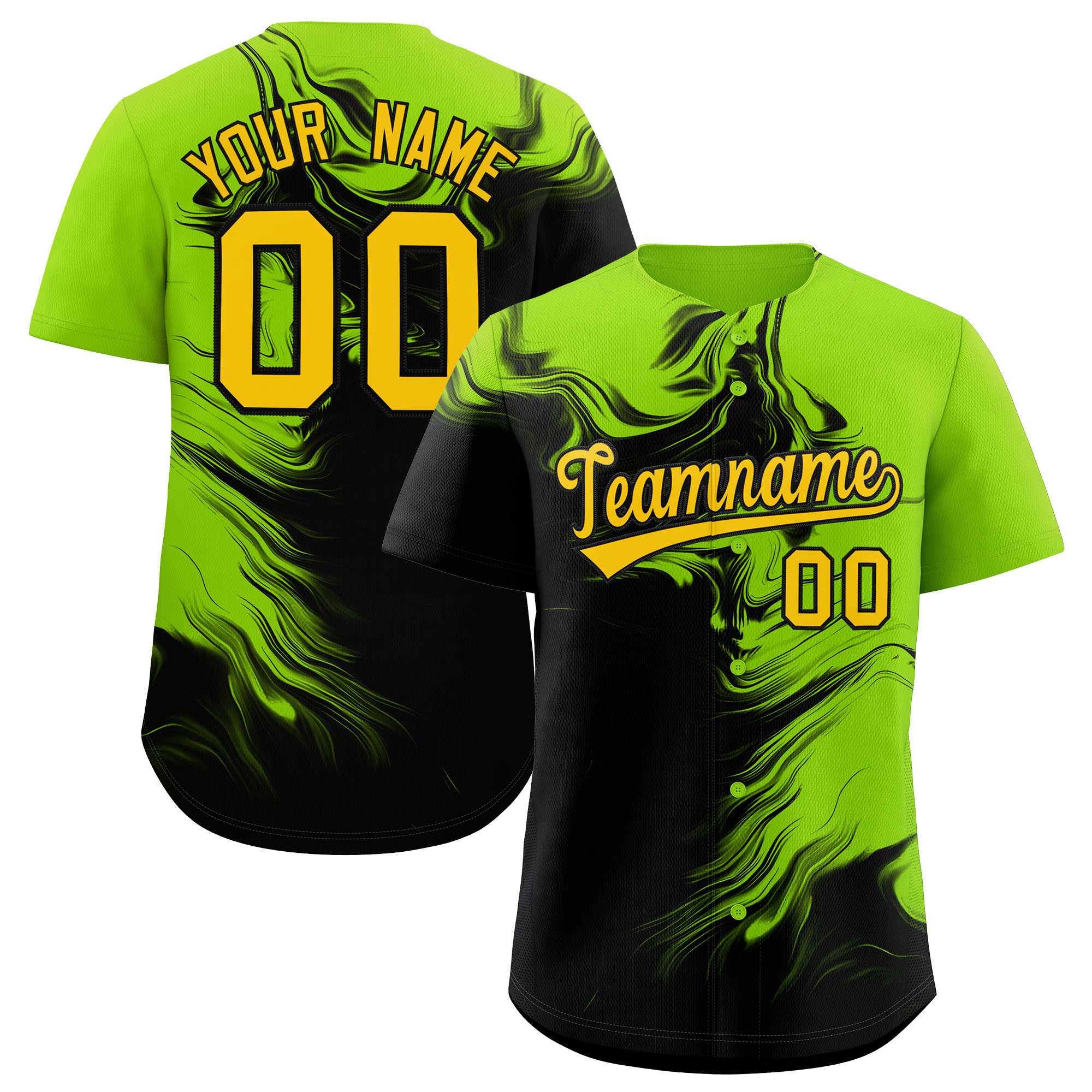 Custom Neon Green Black Personalized Ink Pattern Authentic Baseball Jersey