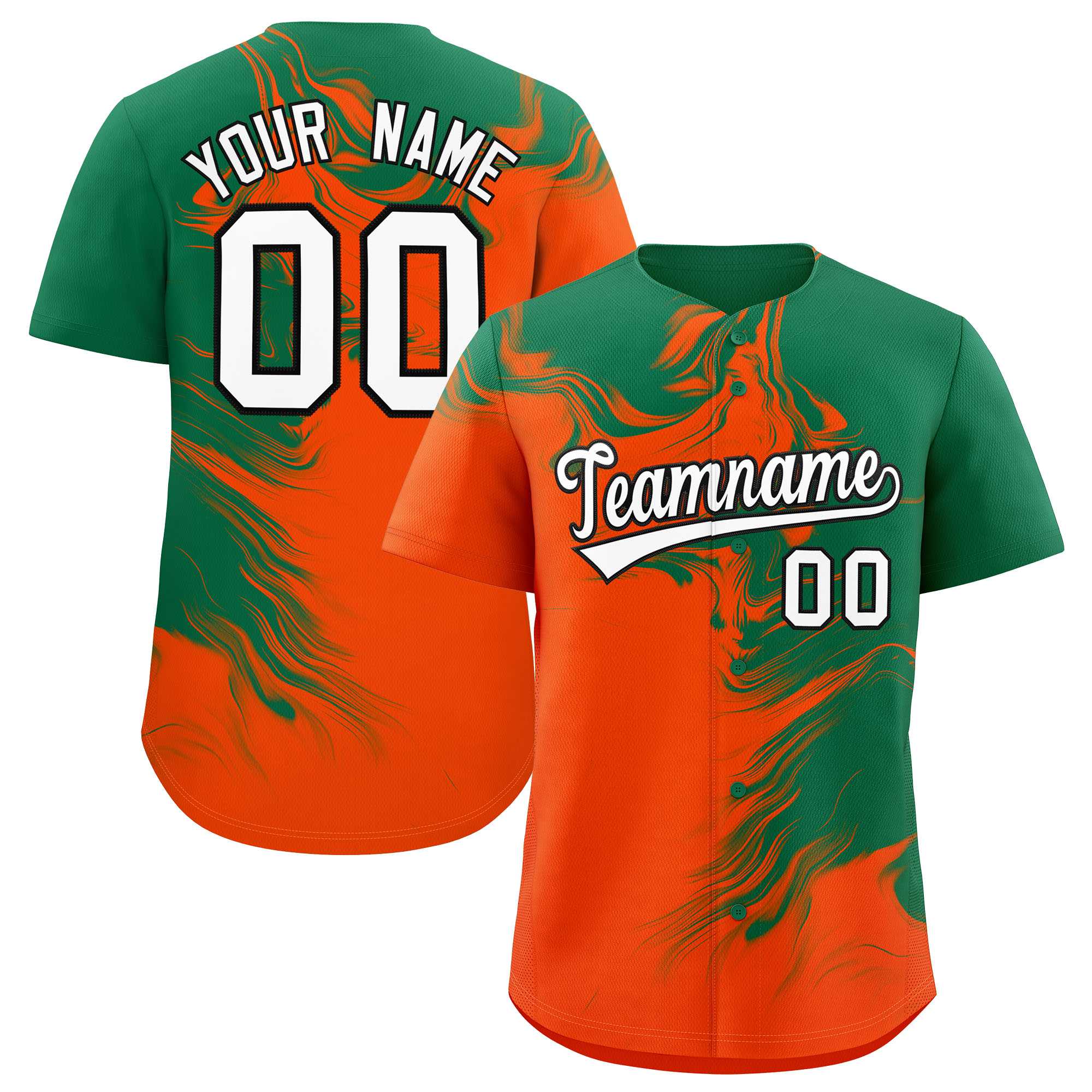 Custom Kelly Green Orange Personalized Ink Pattern Authentic Baseball Jersey