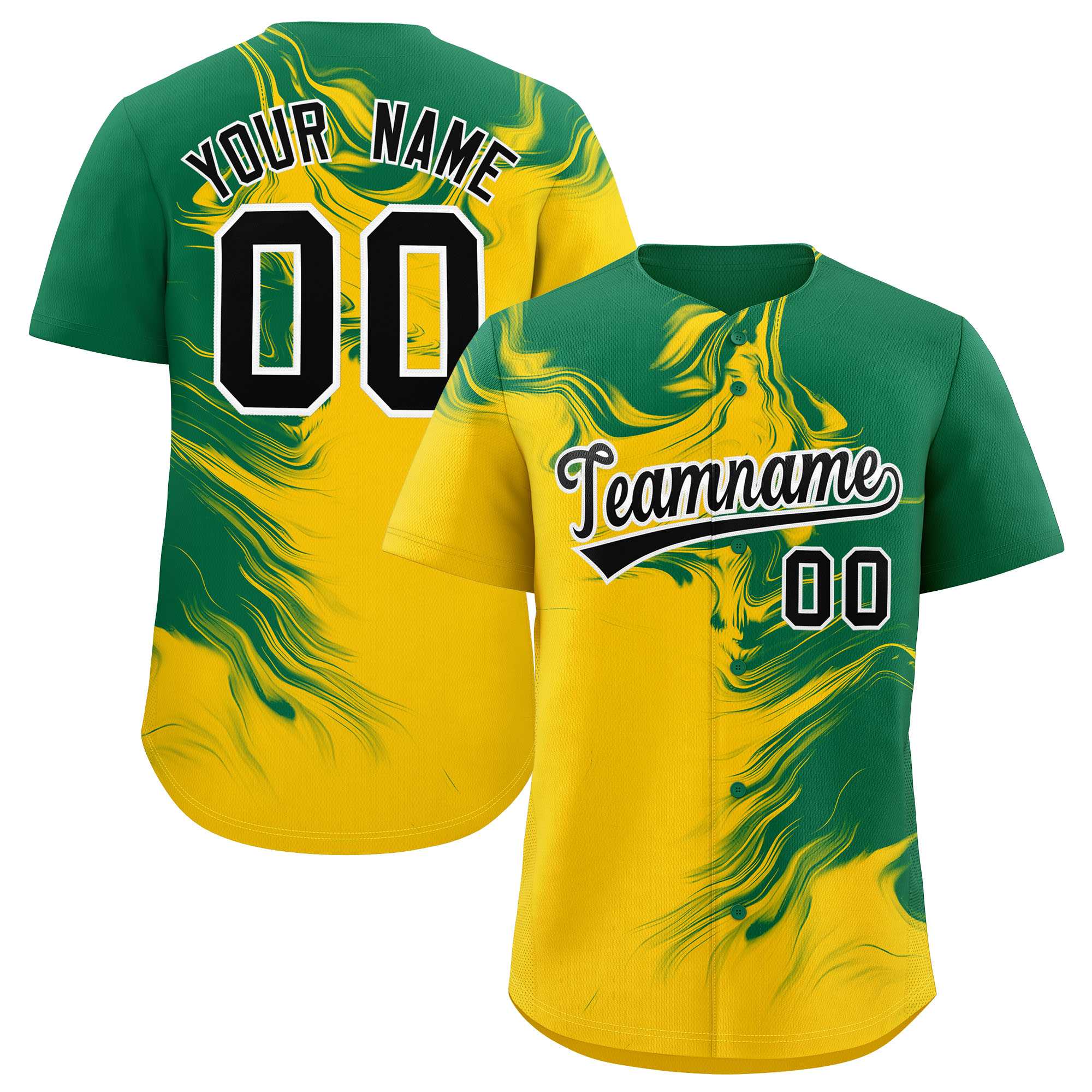 Custom Kelly Green Gold Personalized Ink Pattern Authentic Baseball Jersey