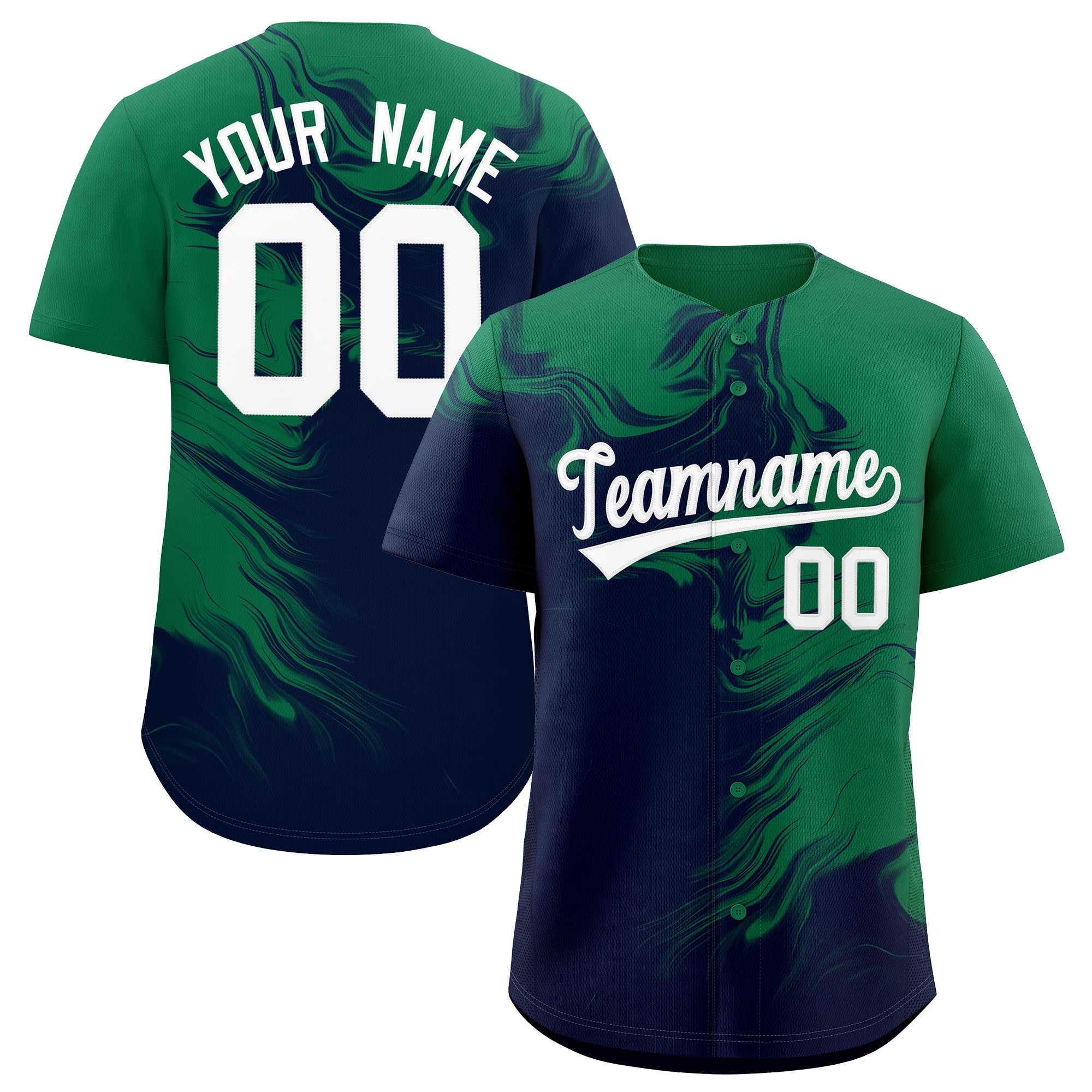 Custom Kelly Green Navy Personalized Ink Pattern Authentic Baseball Jersey