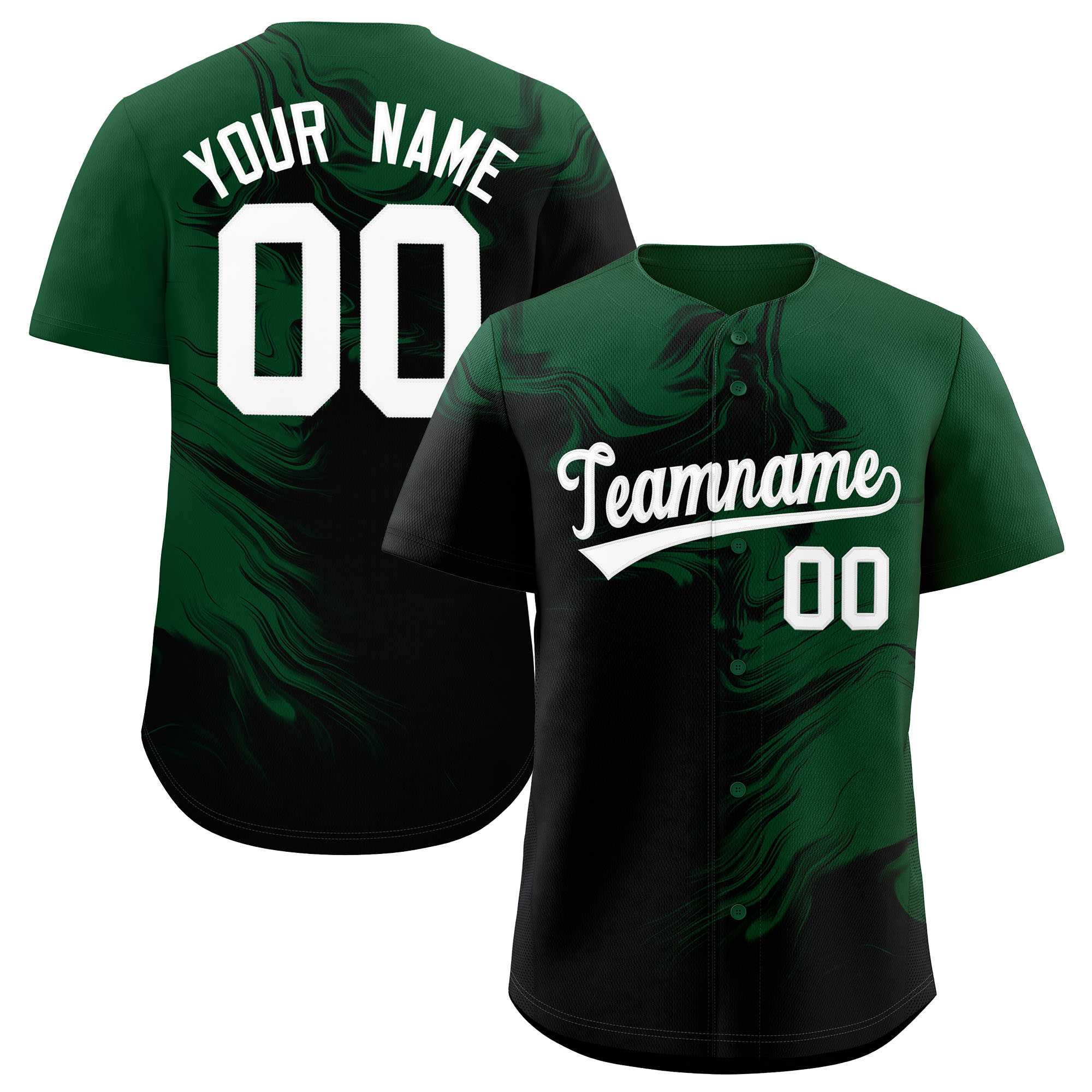 Custom Green Black Personalized Ink Pattern Authentic Baseball Jersey