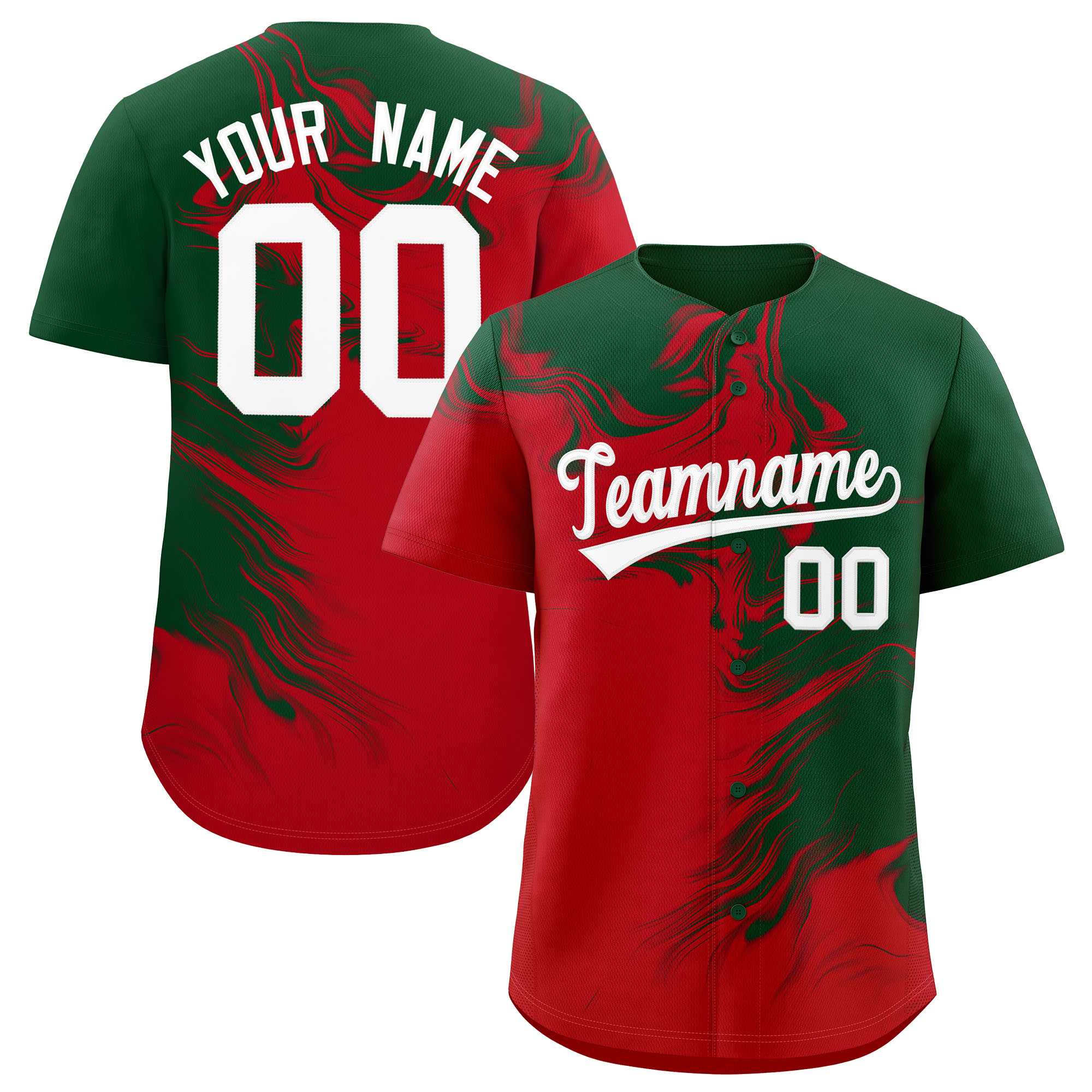 Custom Green Red Personalized Ink Pattern Authentic Baseball Jersey