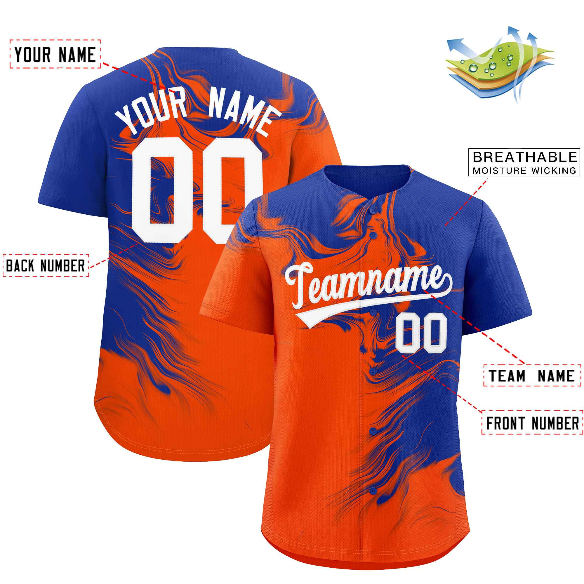 Custom Royal Orange Personalized Ink Pattern Authentic Baseball Jersey