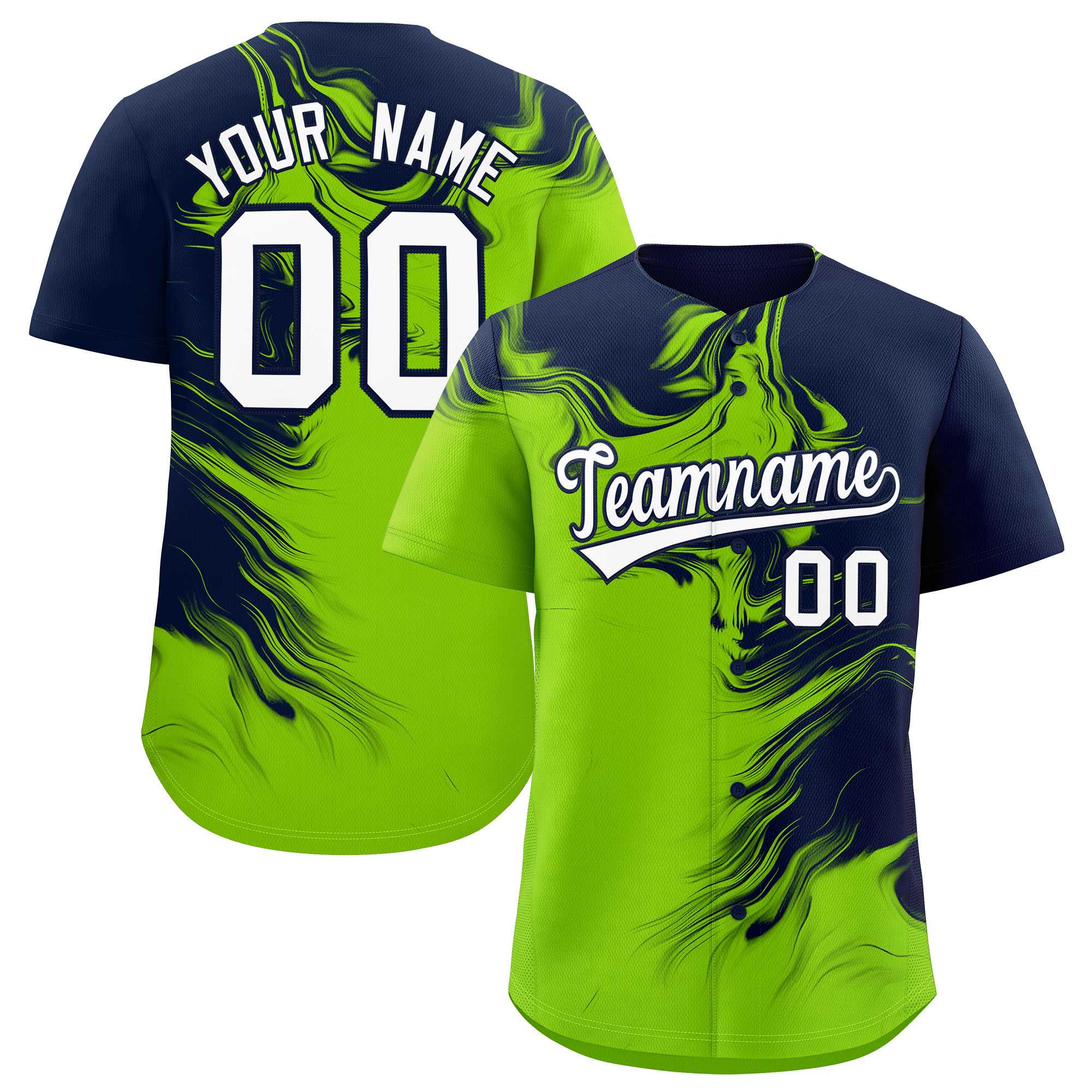 Custom Navy Neon Green Personalized Ink Pattern Authentic Baseball Jersey