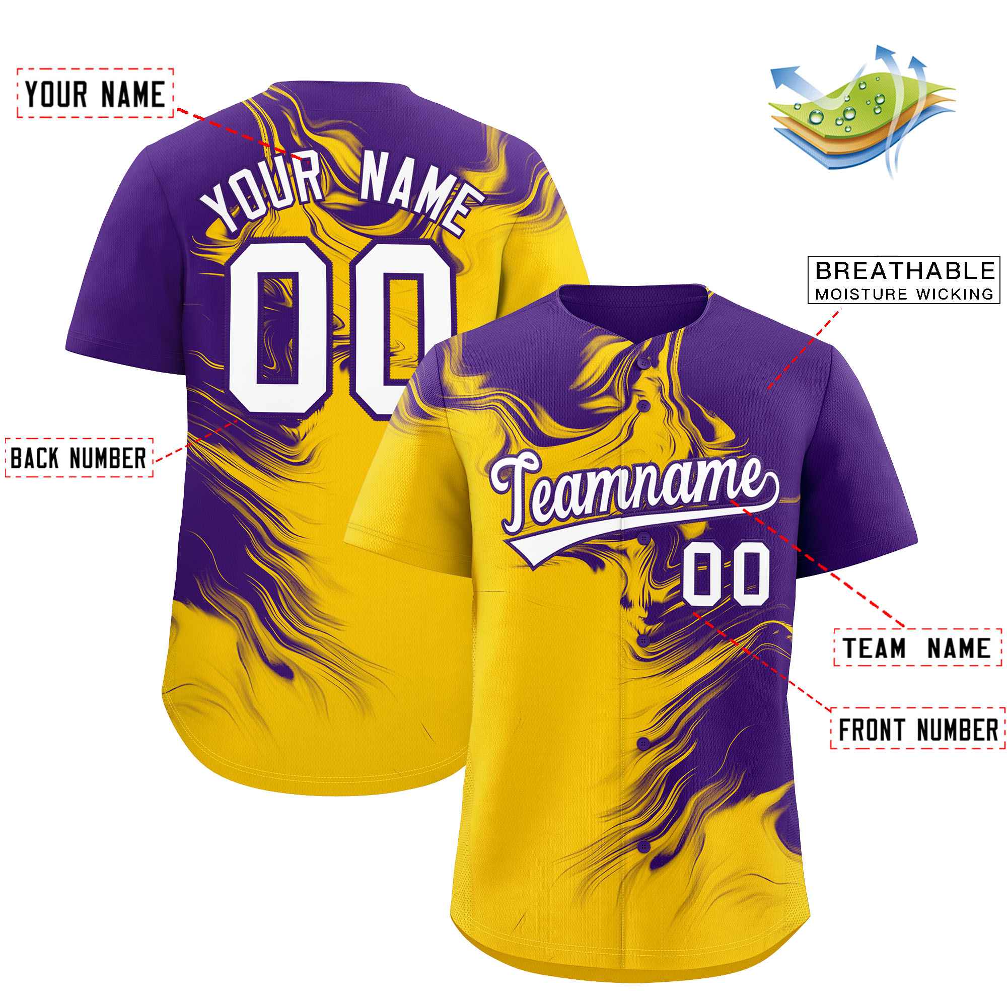 Custom Purple Gold Personalized Ink Pattern Authentic Baseball Jersey