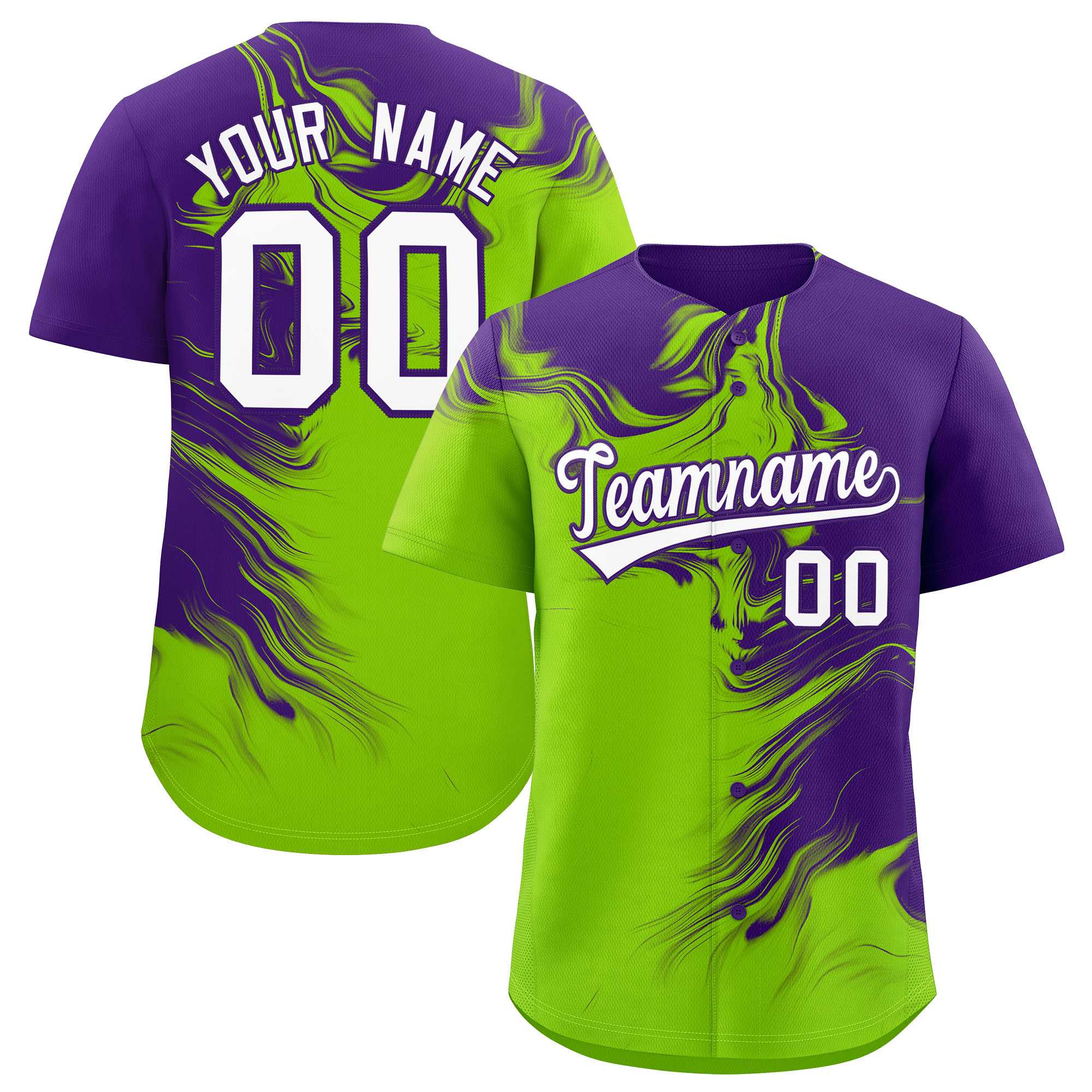 Custom Purple Neon Green Personalized Ink Pattern Authentic Baseball Jersey