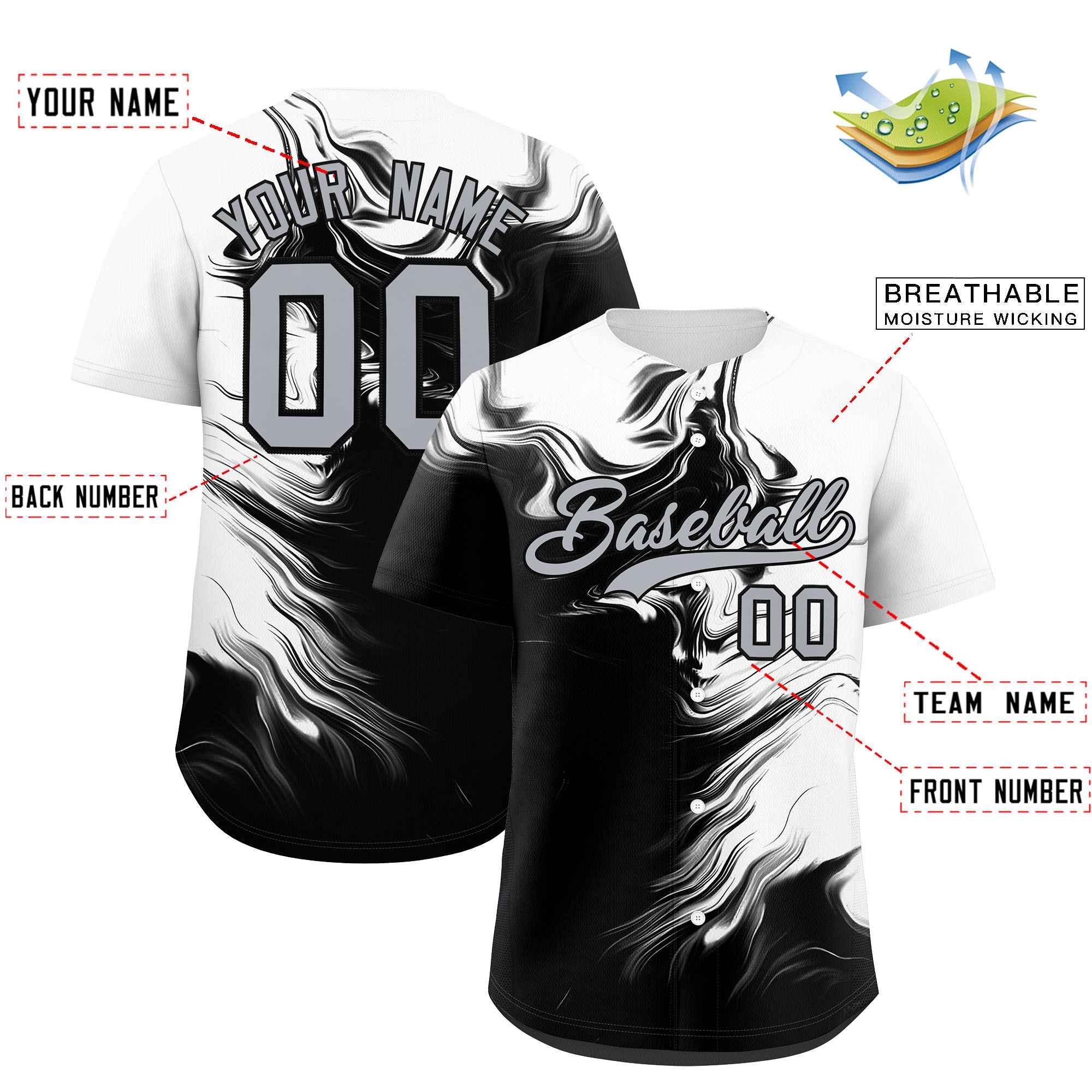 Custom White Black Personalized Ink Pattern Authentic Baseball Jersey