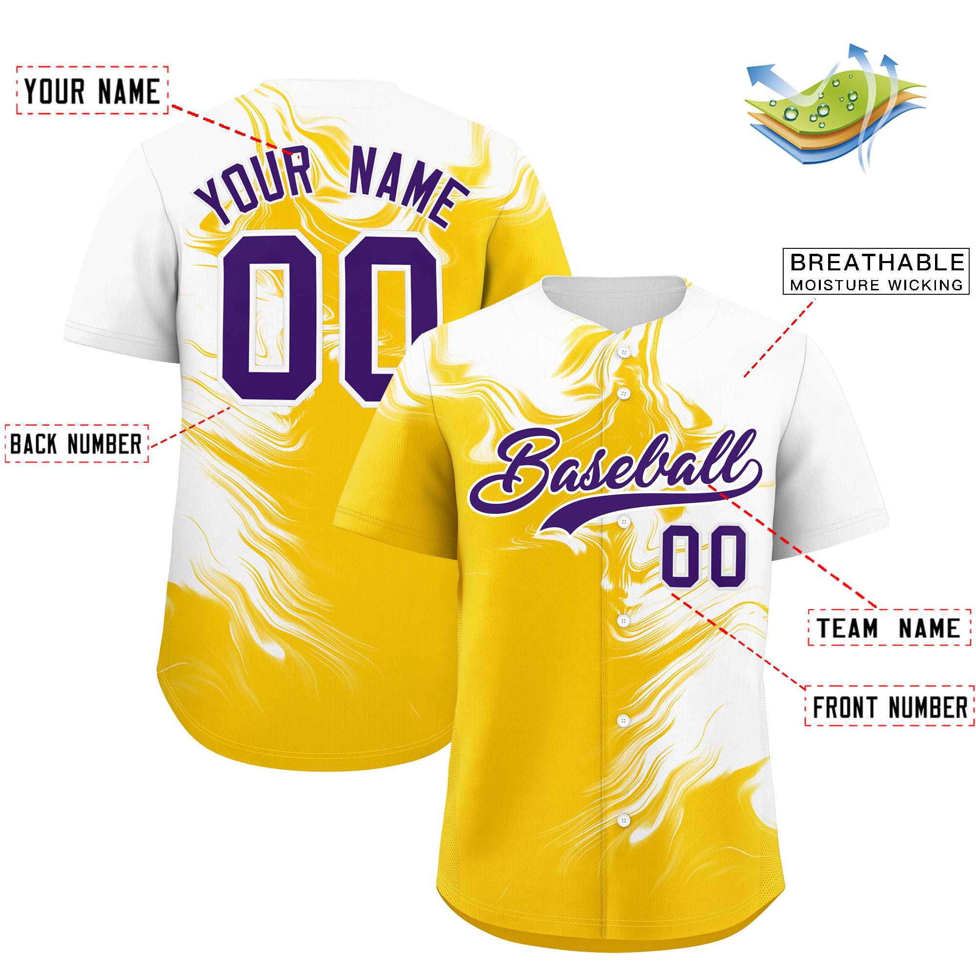 Custom White Gold Personalized Ink Pattern Authentic Baseball Jersey