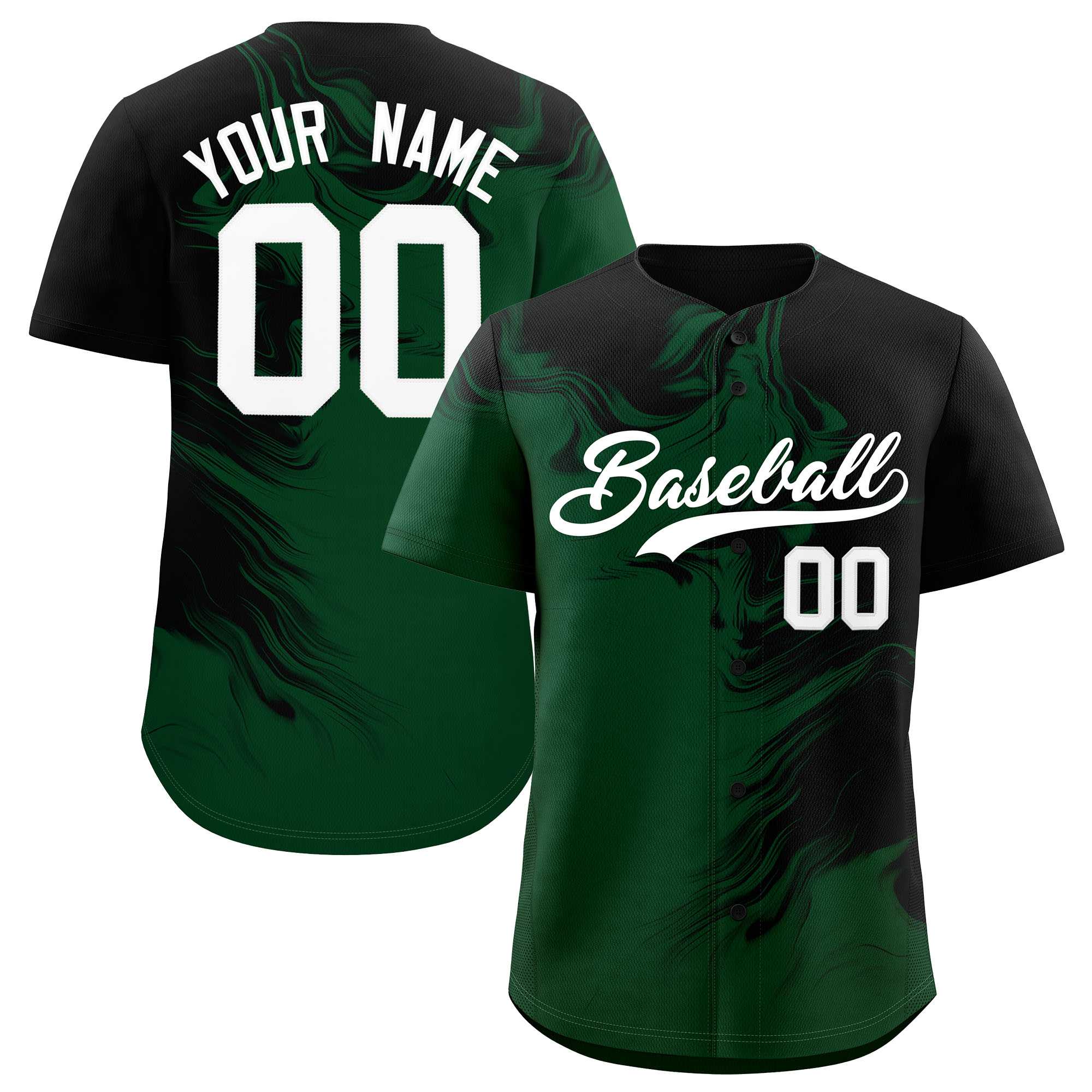 Custom Black Green Personalized Ink Pattern Authentic Baseball Jersey