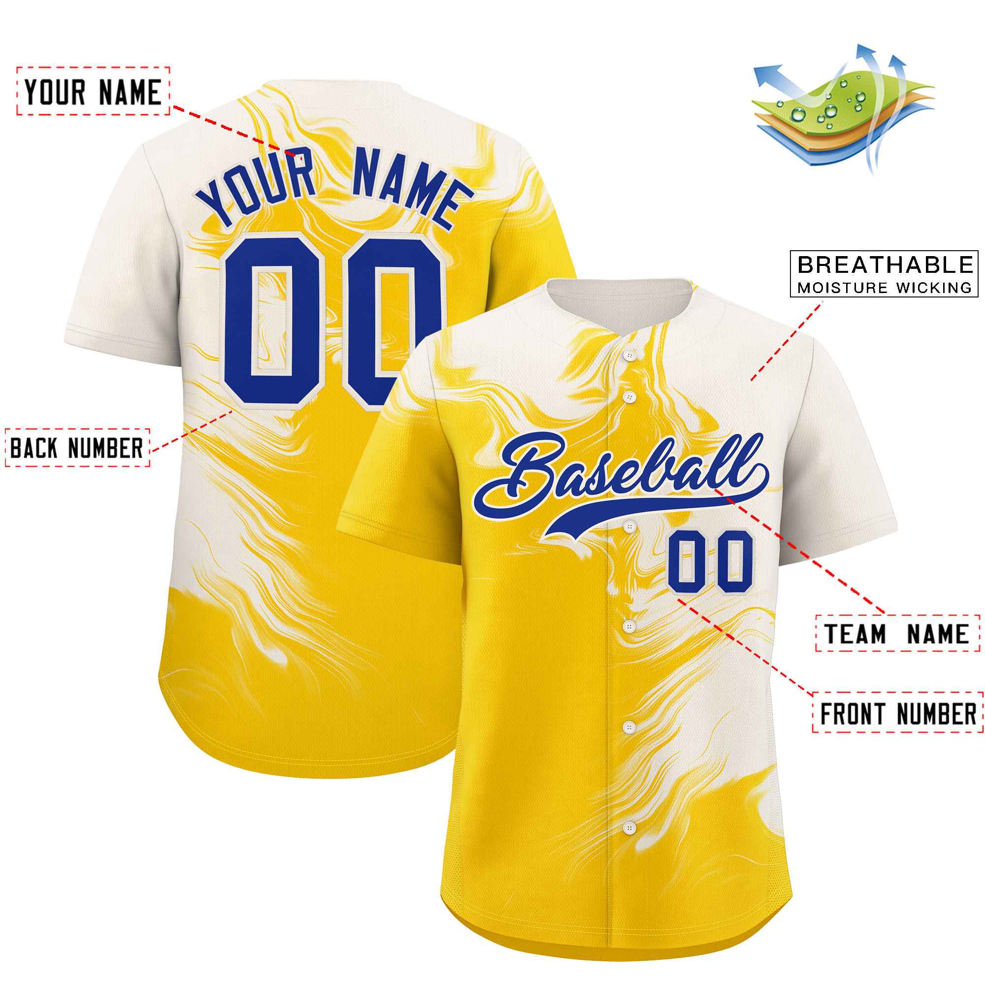 Custom Cream Gold Personalized Ink Pattern Authentic Baseball Jersey