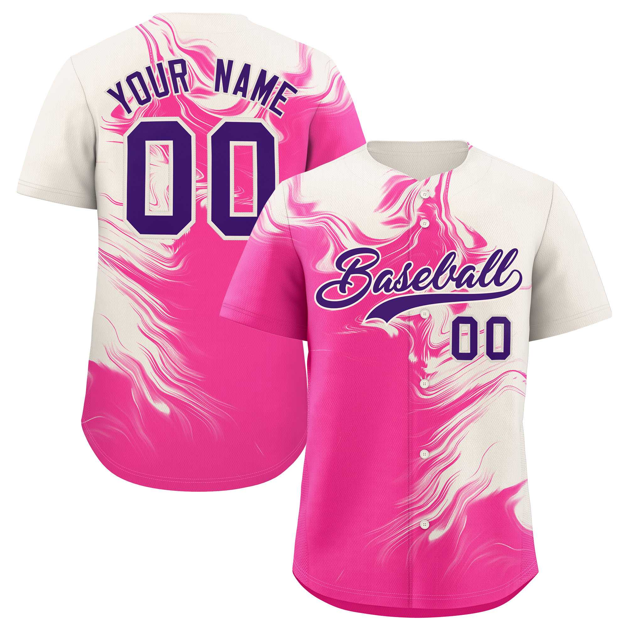 Custom Cream Pink Personalized Ink Pattern Authentic Baseball Jersey