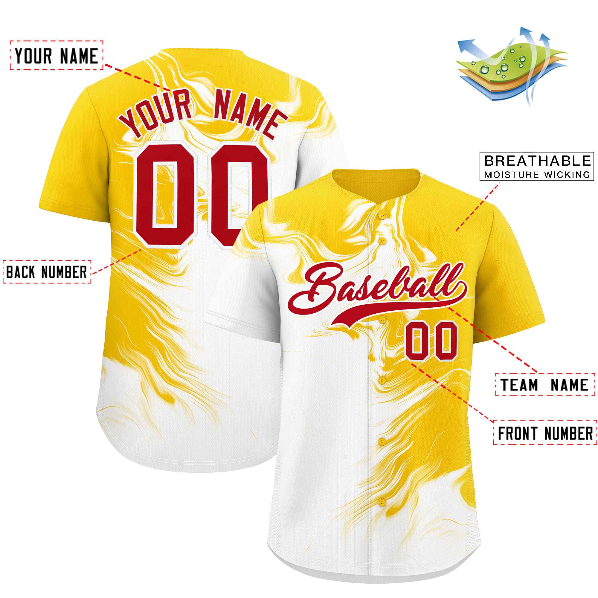 Custom Gold White Personalized Ink Pattern Authentic Baseball Jersey