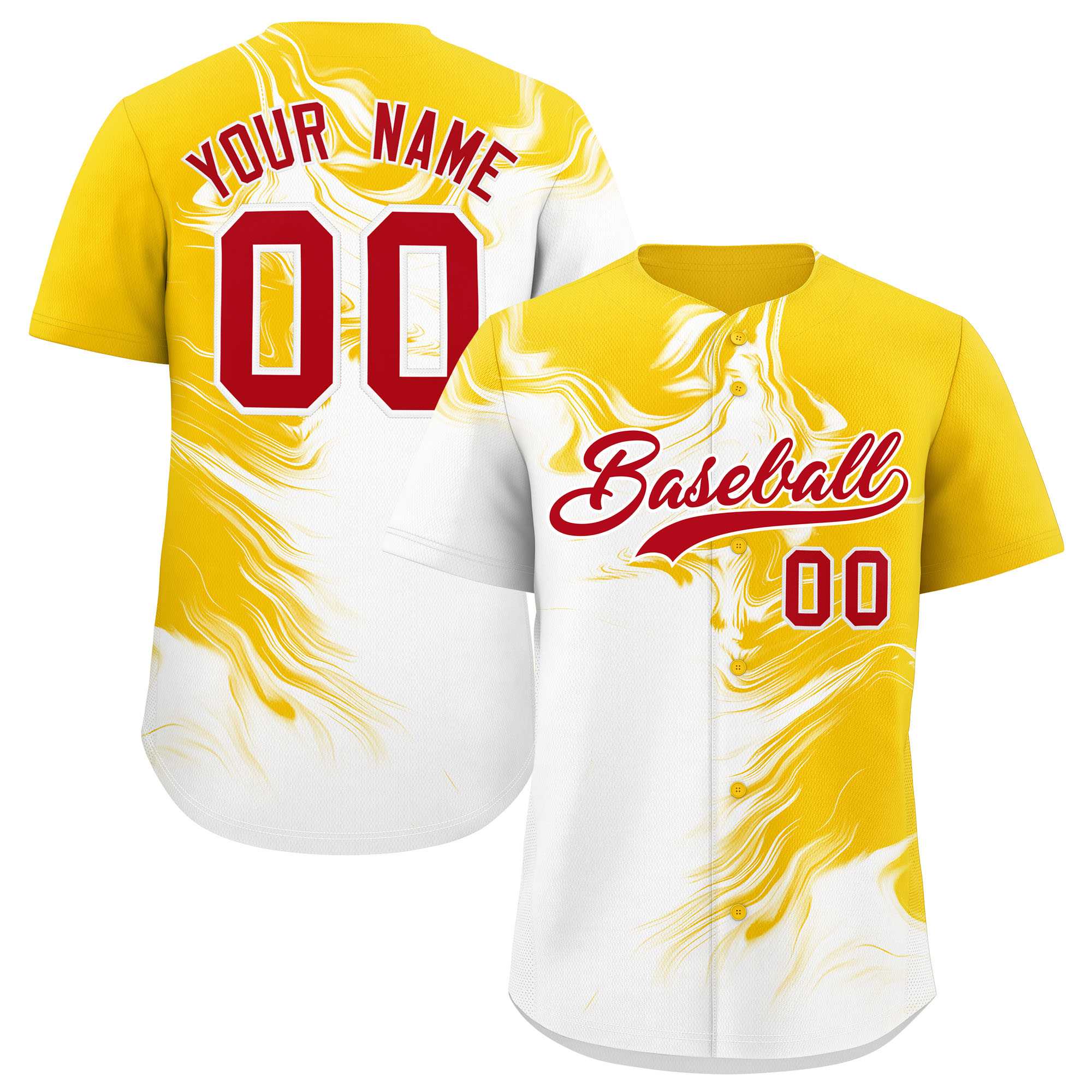 Custom Gold White Personalized Ink Pattern Authentic Baseball Jersey