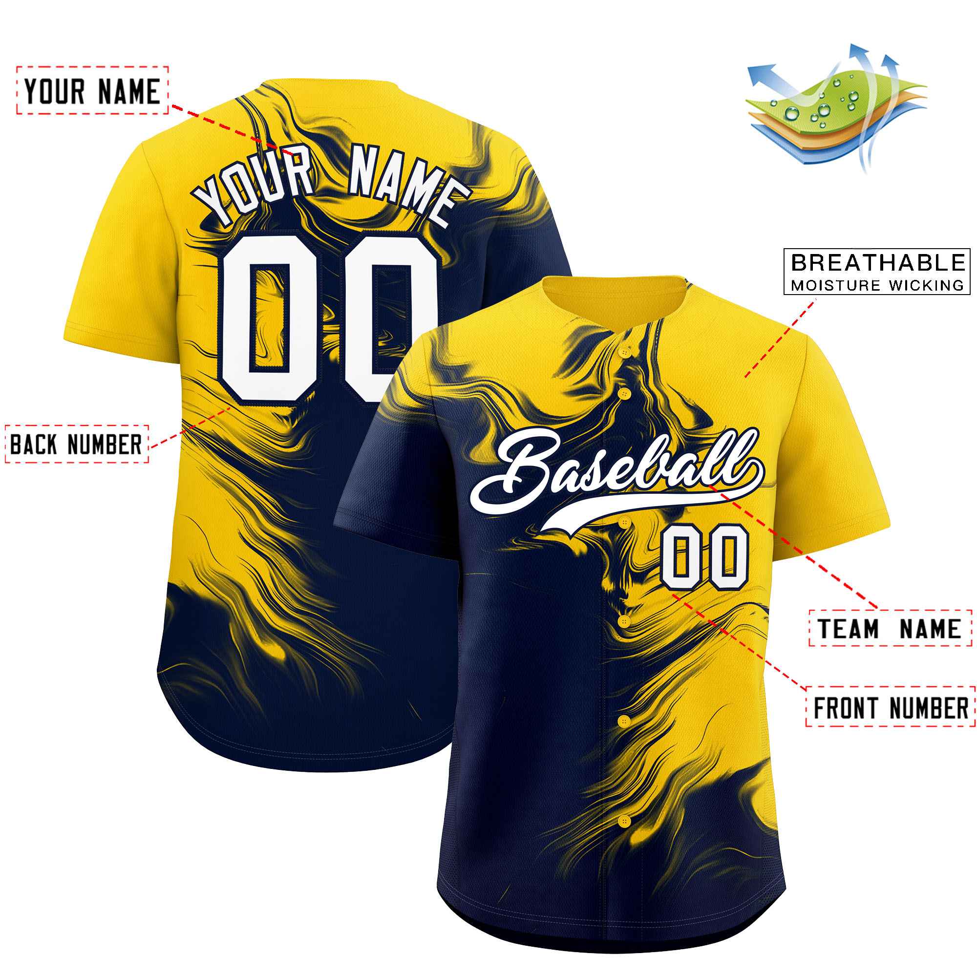 Custom Gold Navy Personalized Ink Pattern Authentic Baseball Jersey