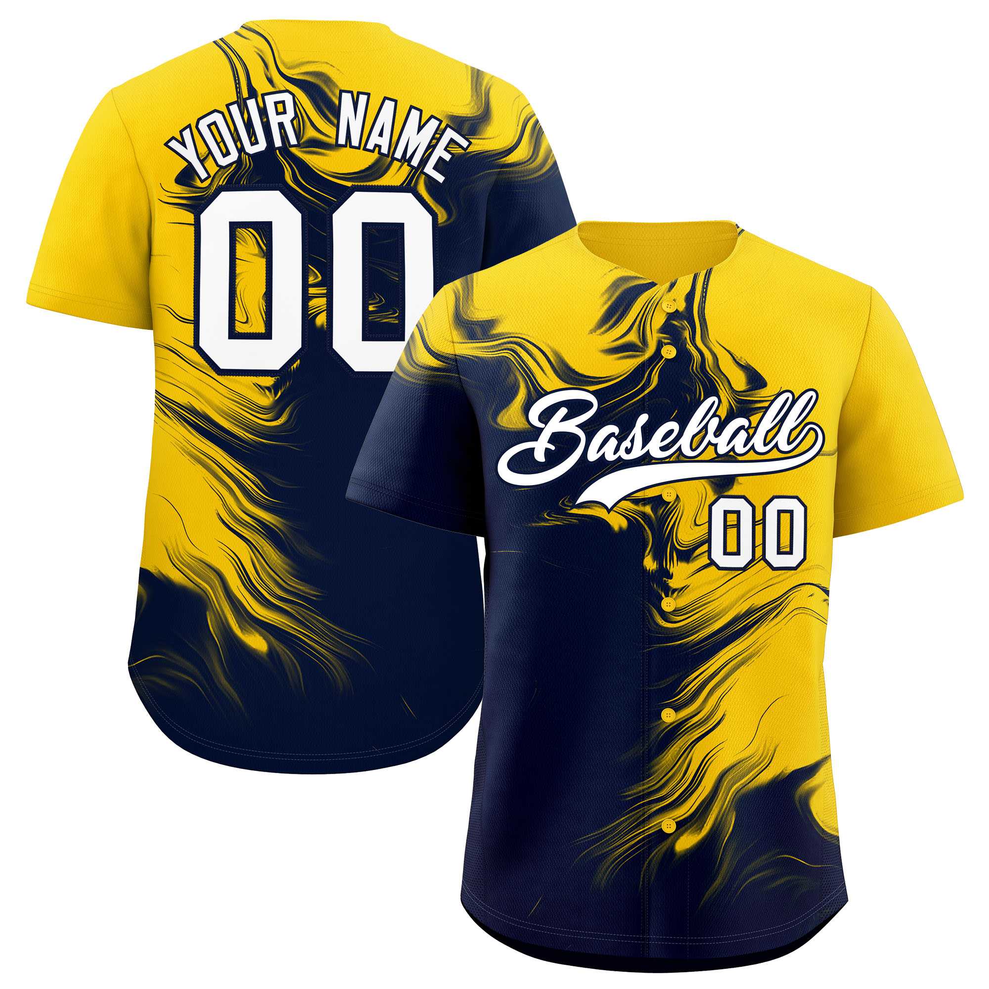 Custom Gold Navy Personalized Ink Pattern Authentic Baseball Jersey