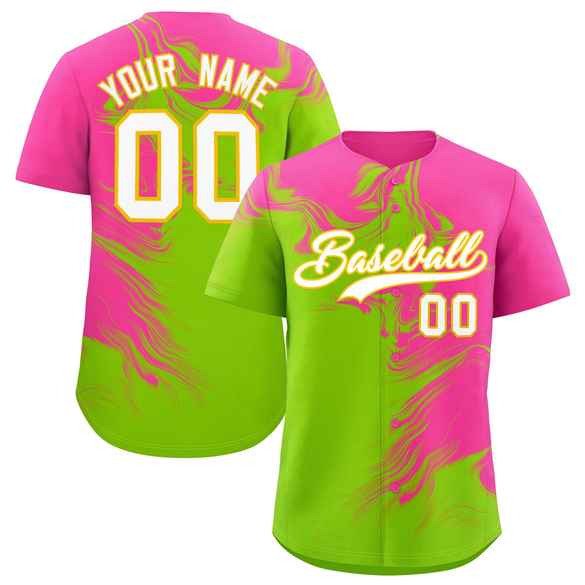 Custom Pink Neon Green Personalized Ink Pattern Authentic Baseball Jersey