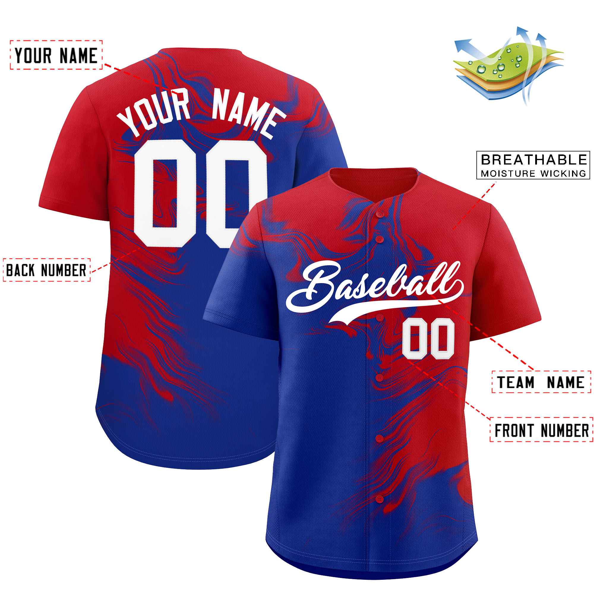 Custom Red Royal Personalized Ink Pattern Authentic Baseball Jersey