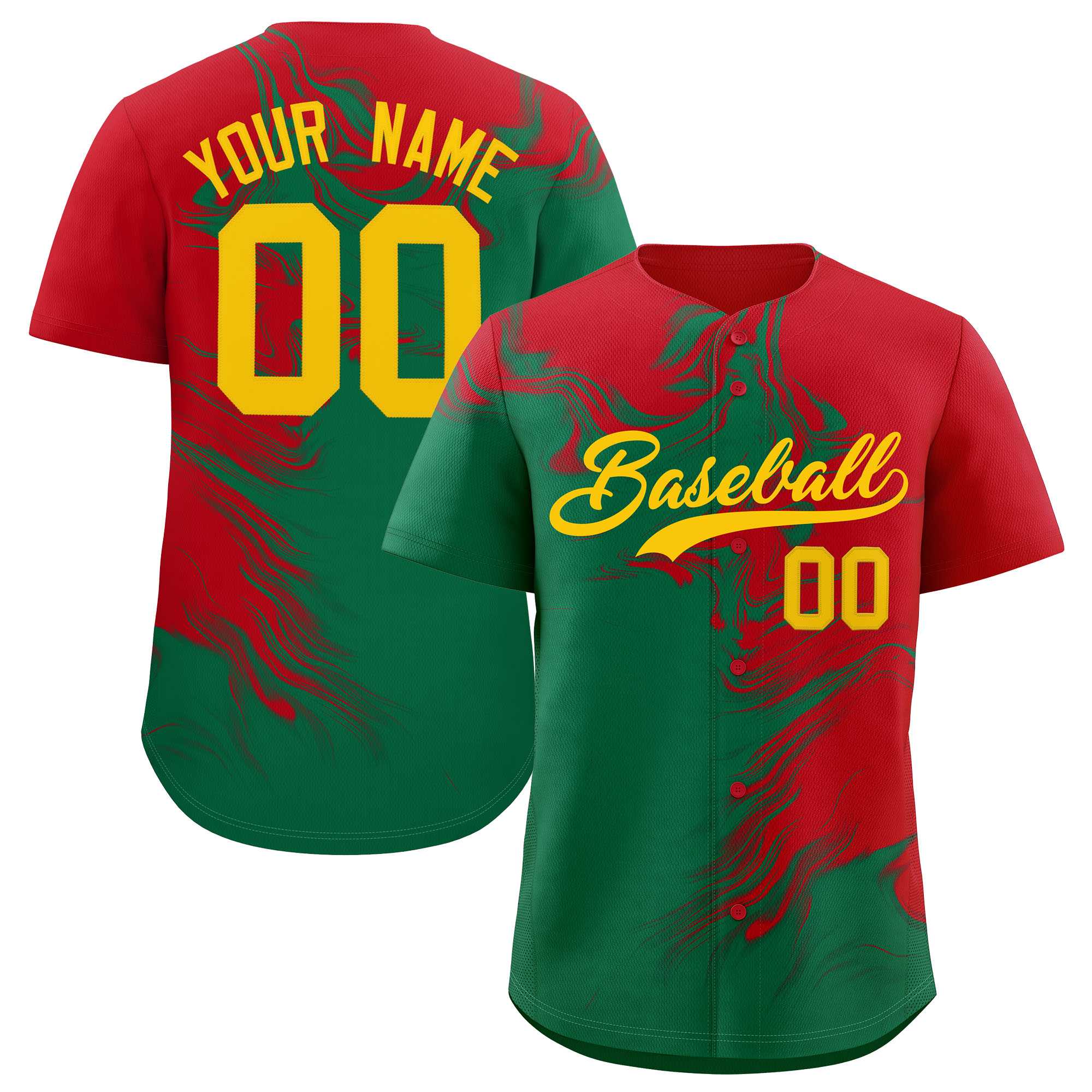 Custom Red Kelly Green Personalized Ink Pattern Authentic Baseball Jersey