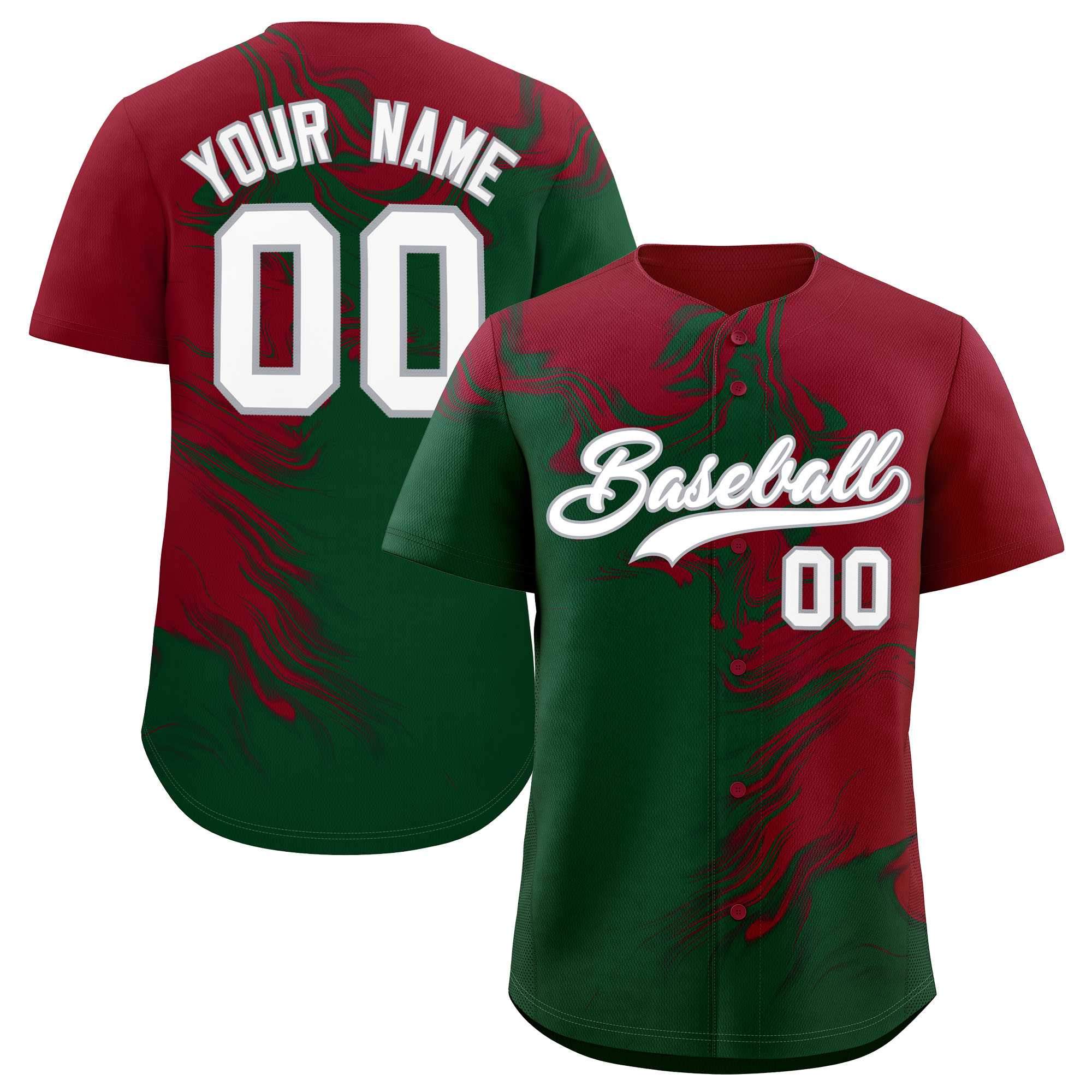 Custom Crimson Green Personalized Ink Pattern Authentic Baseball Jersey