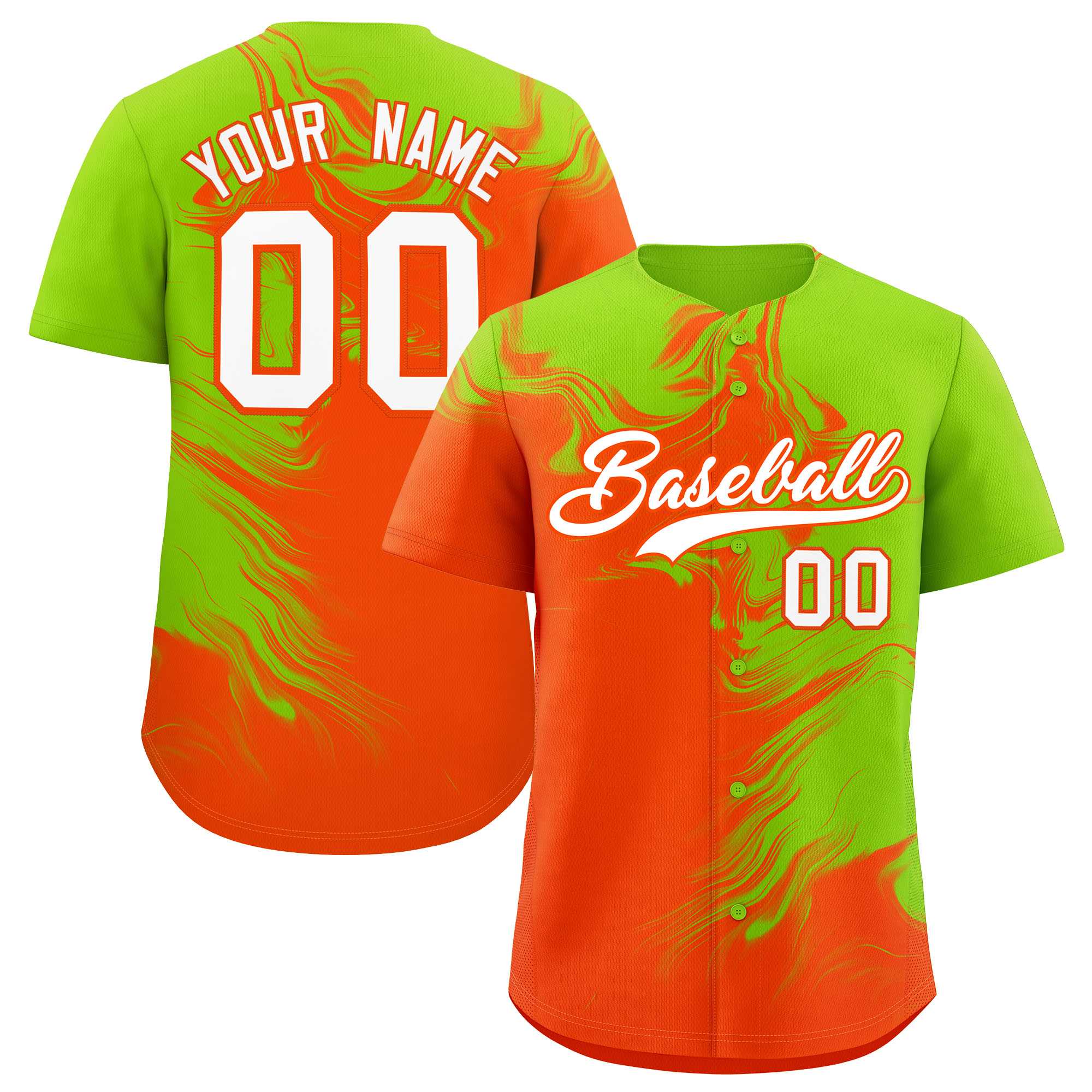 Custom Neon Green Orange Personalized Ink Pattern Authentic Baseball Jersey