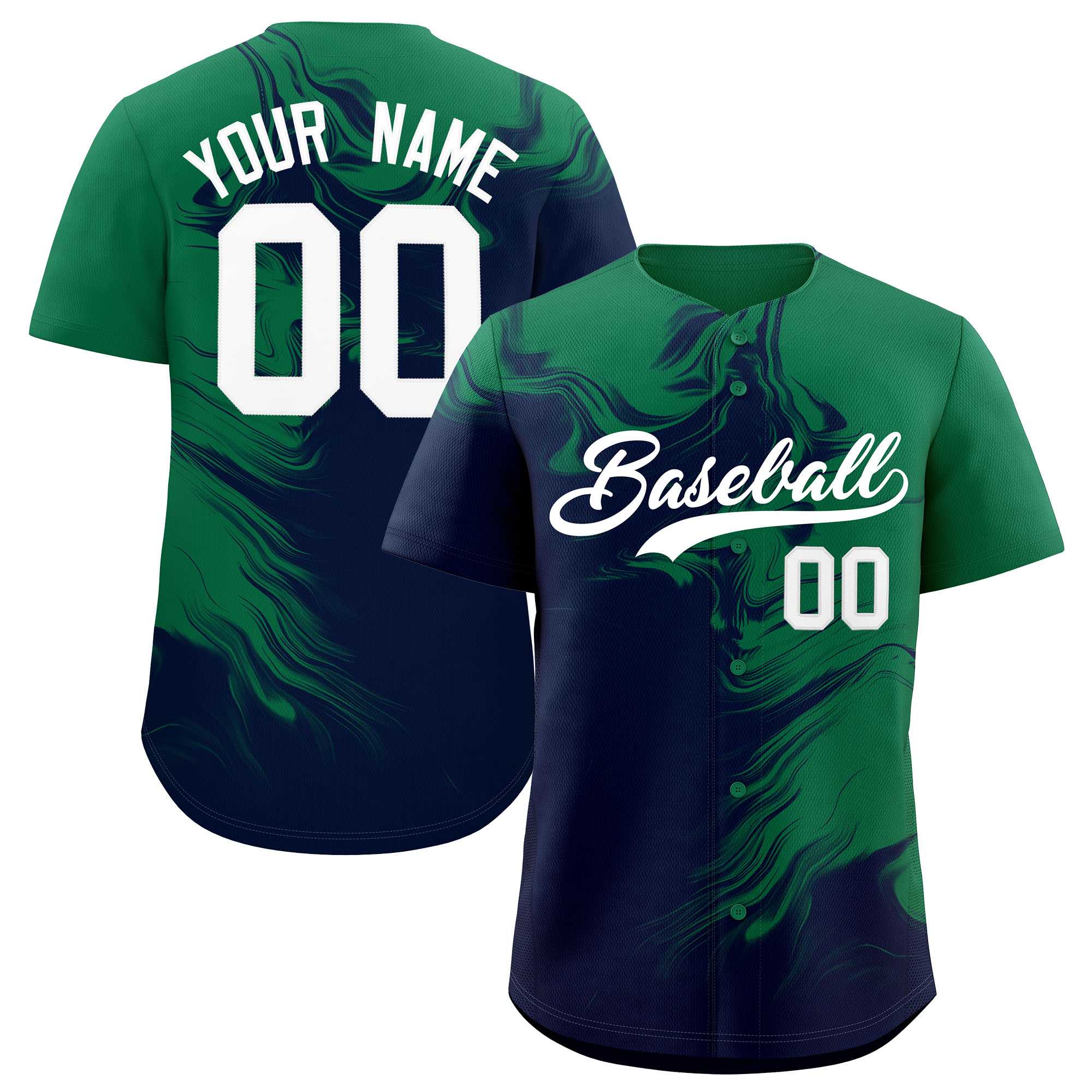 Custom Kelly Green Navy Personalized Ink Pattern Authentic Baseball Jersey