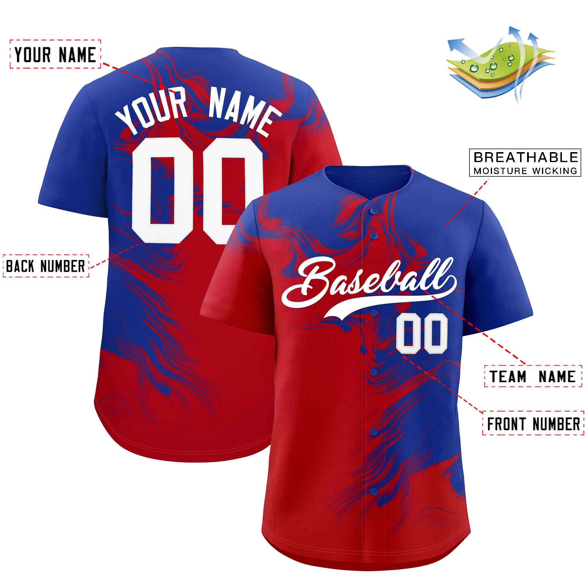 Custom Royal Red Personalized Ink Pattern Authentic Baseball Jersey