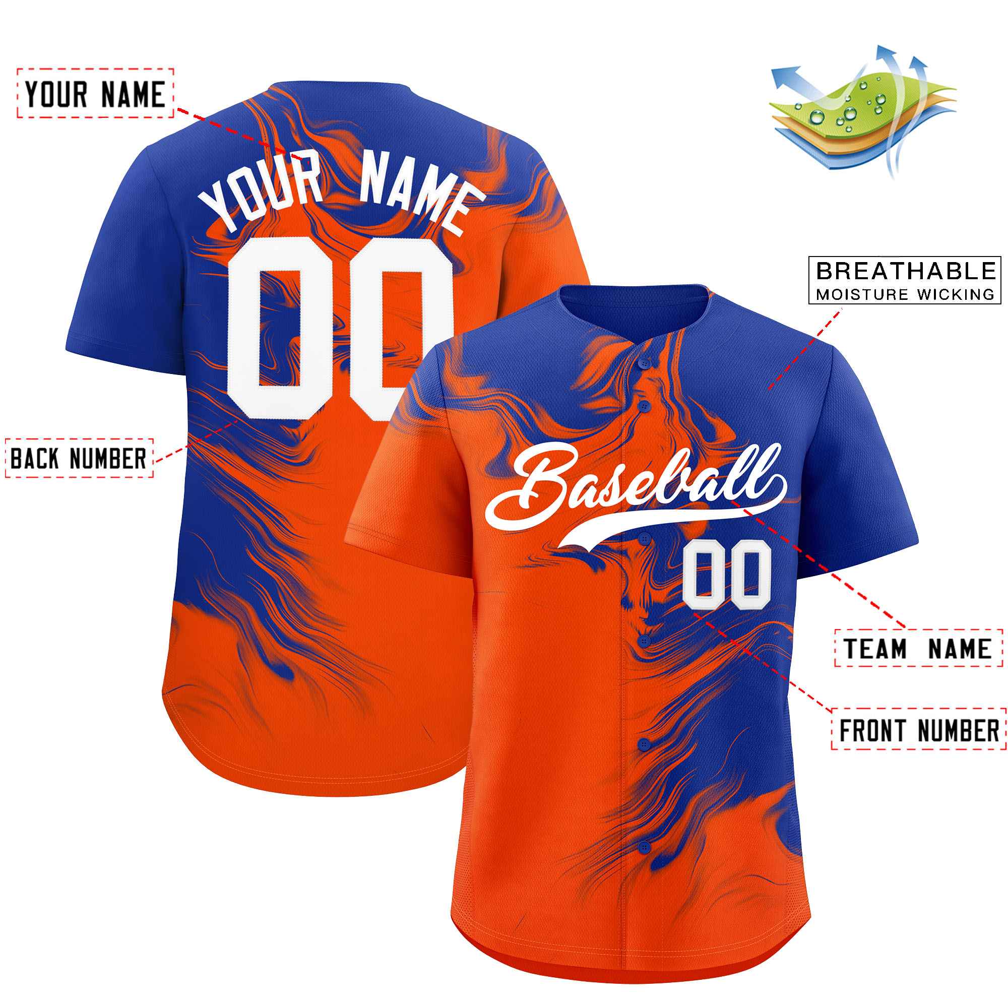 Custom Royal Orange Personalized Ink Pattern Authentic Baseball Jersey