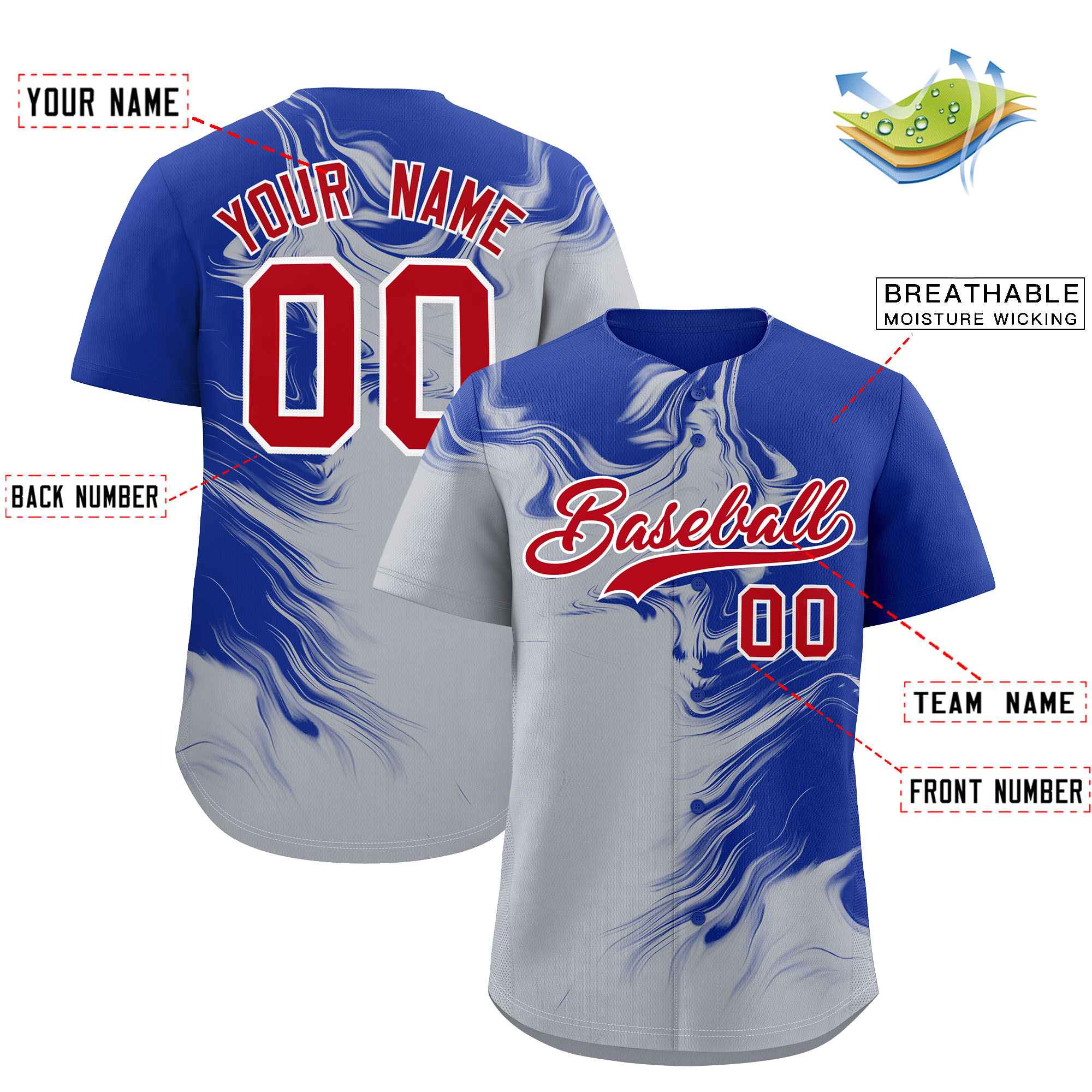 Custom Royal Gray Personalized Ink Pattern Authentic Baseball Jersey