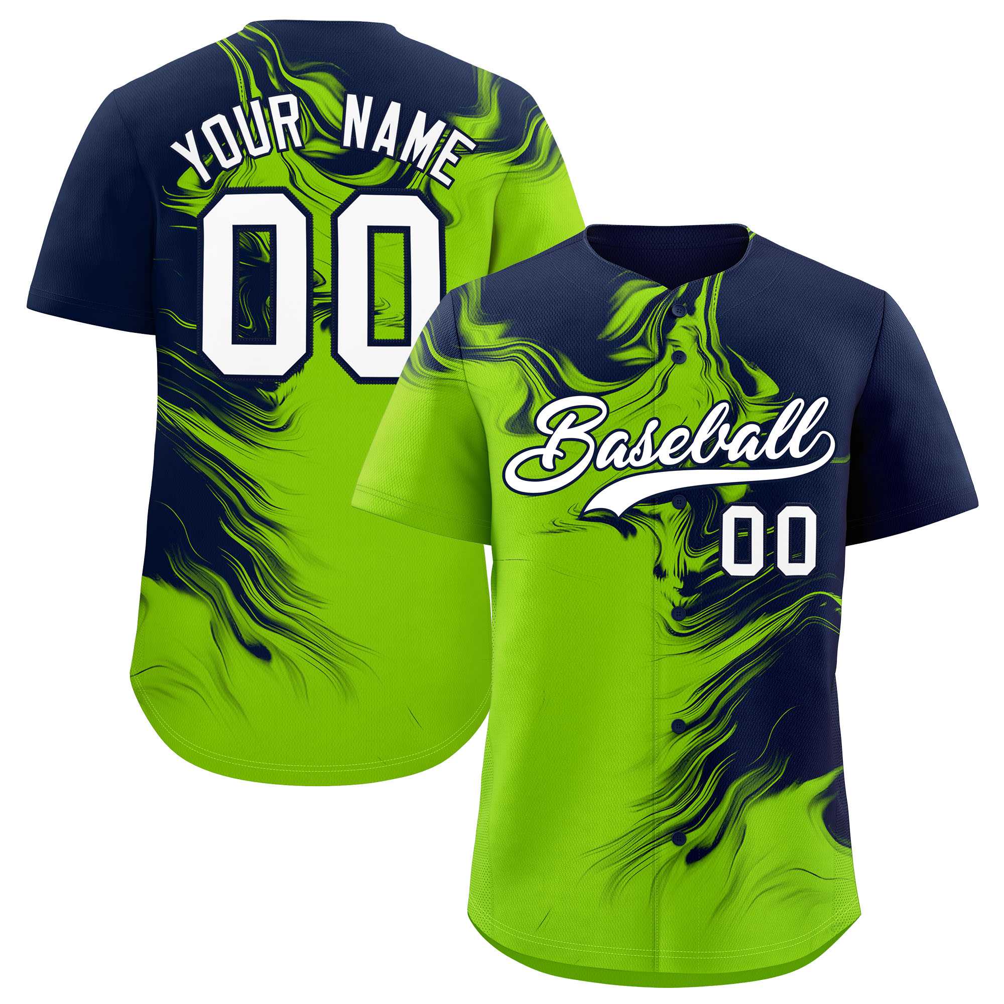 Custom Navy Neon Green Personalized Ink Pattern Authentic Baseball Jersey