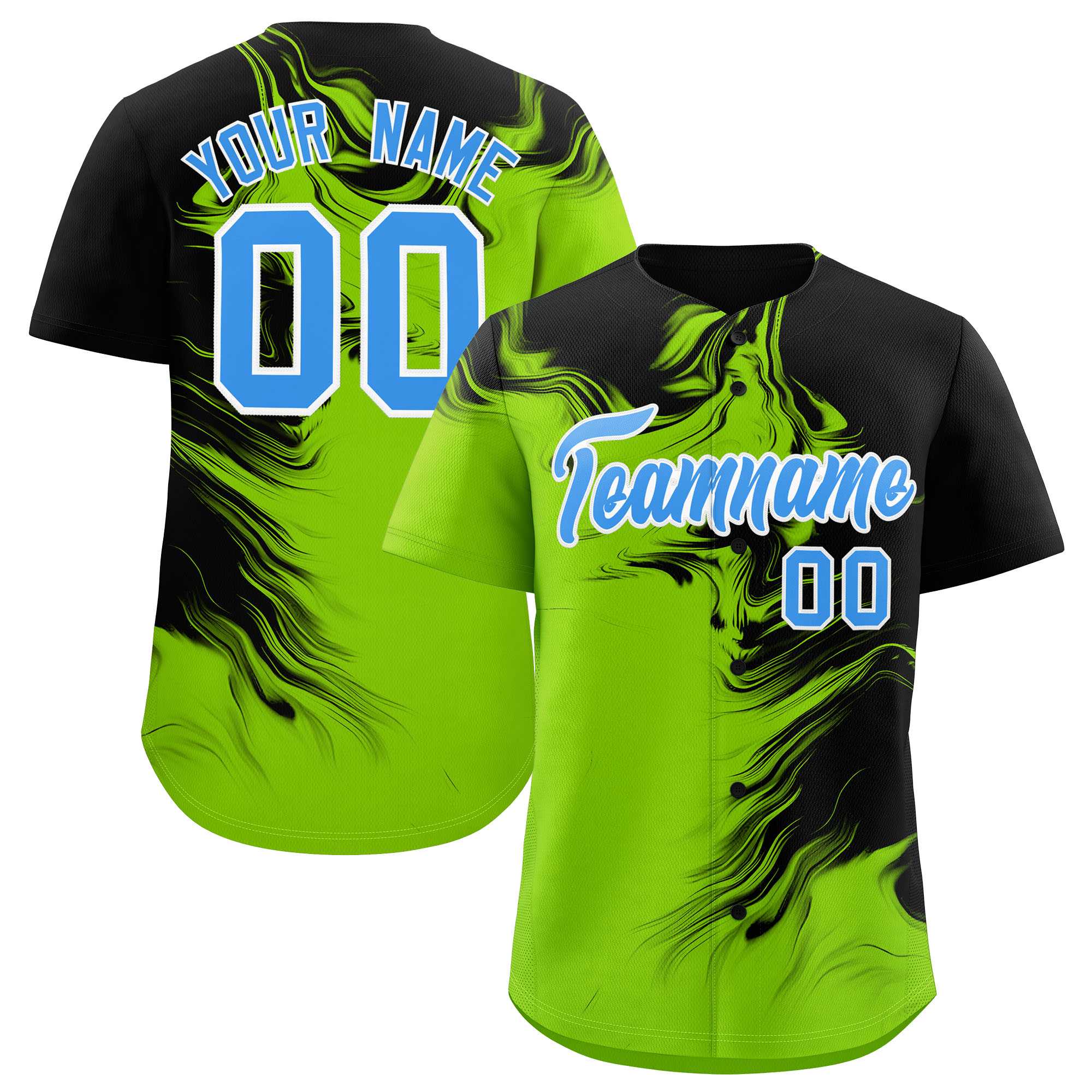 Custom Black Neon Green Personalized Ink Pattern Authentic Baseball Jersey