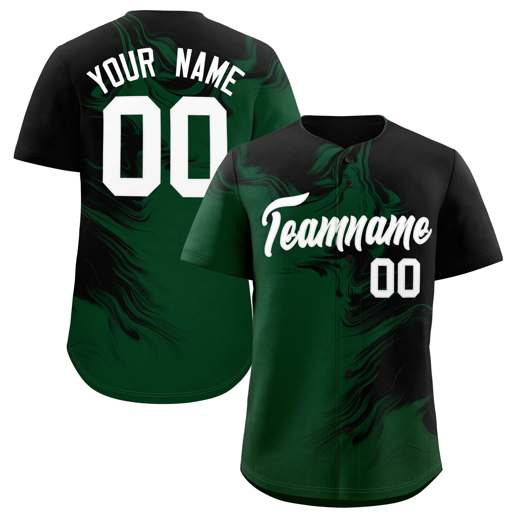 Custom Black Green Personalized Ink Pattern Authentic Baseball Jersey