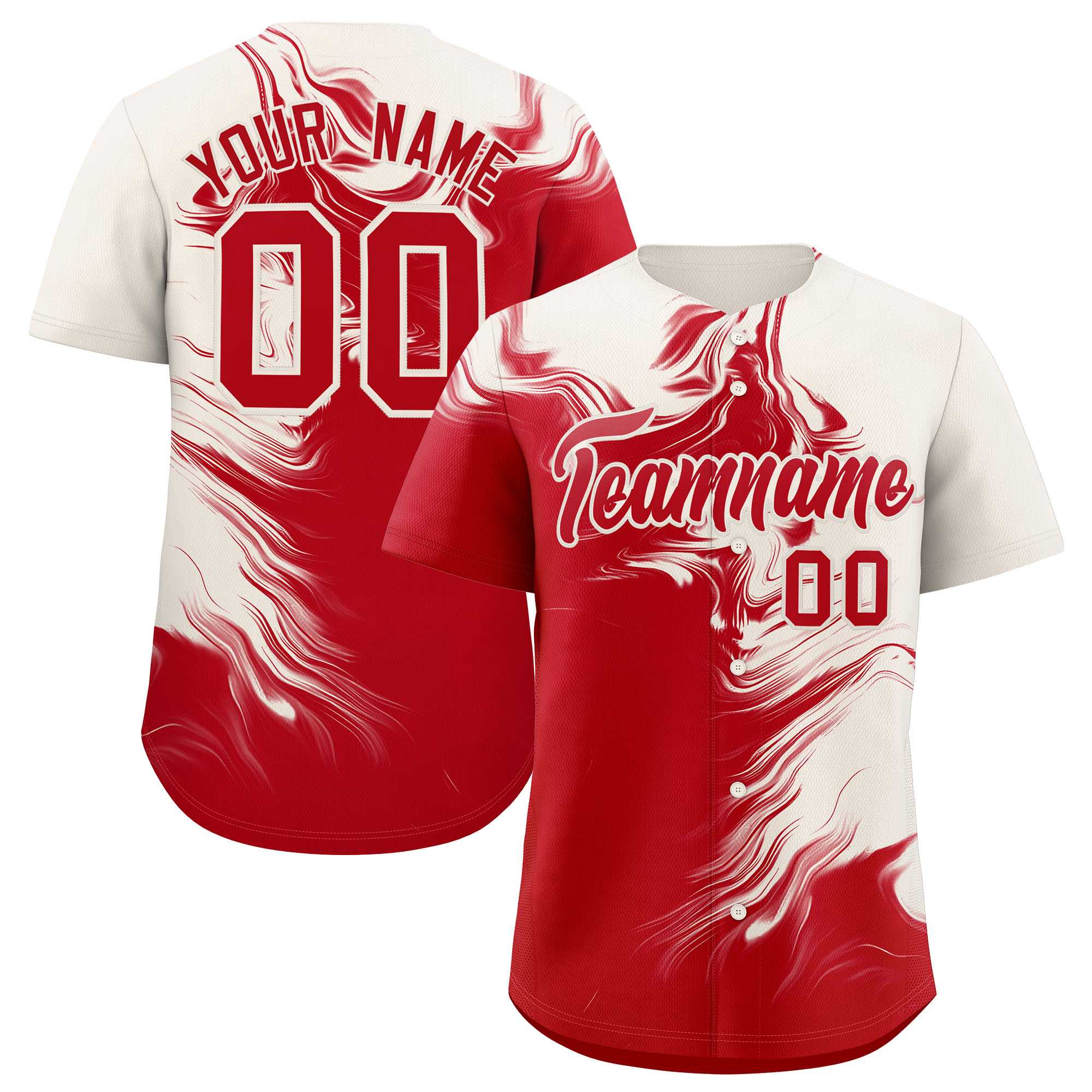 Custom Cream Red Personalized Ink Pattern Authentic Baseball Jersey