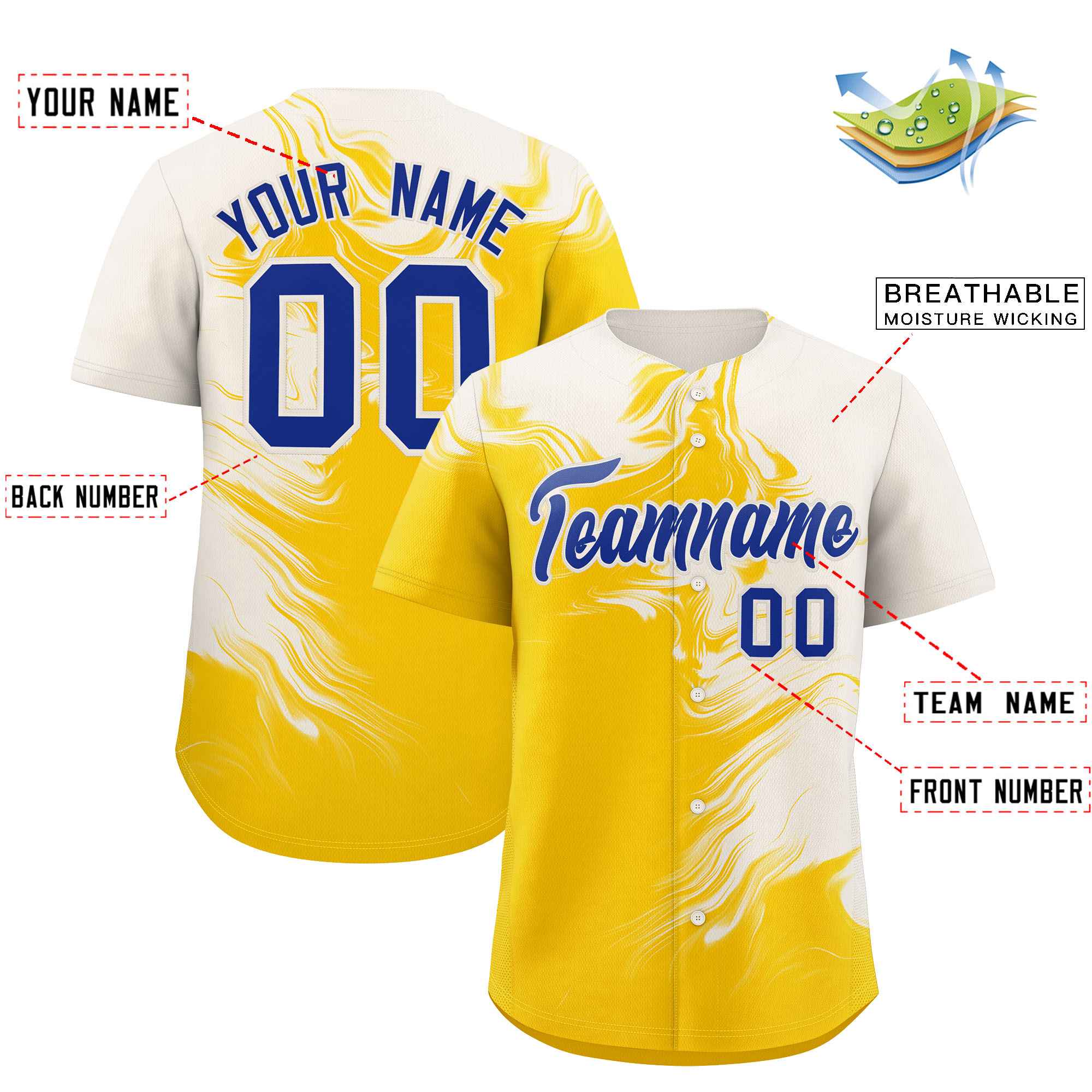 Custom Cream Gold Personalized Ink Pattern Authentic Baseball Jersey