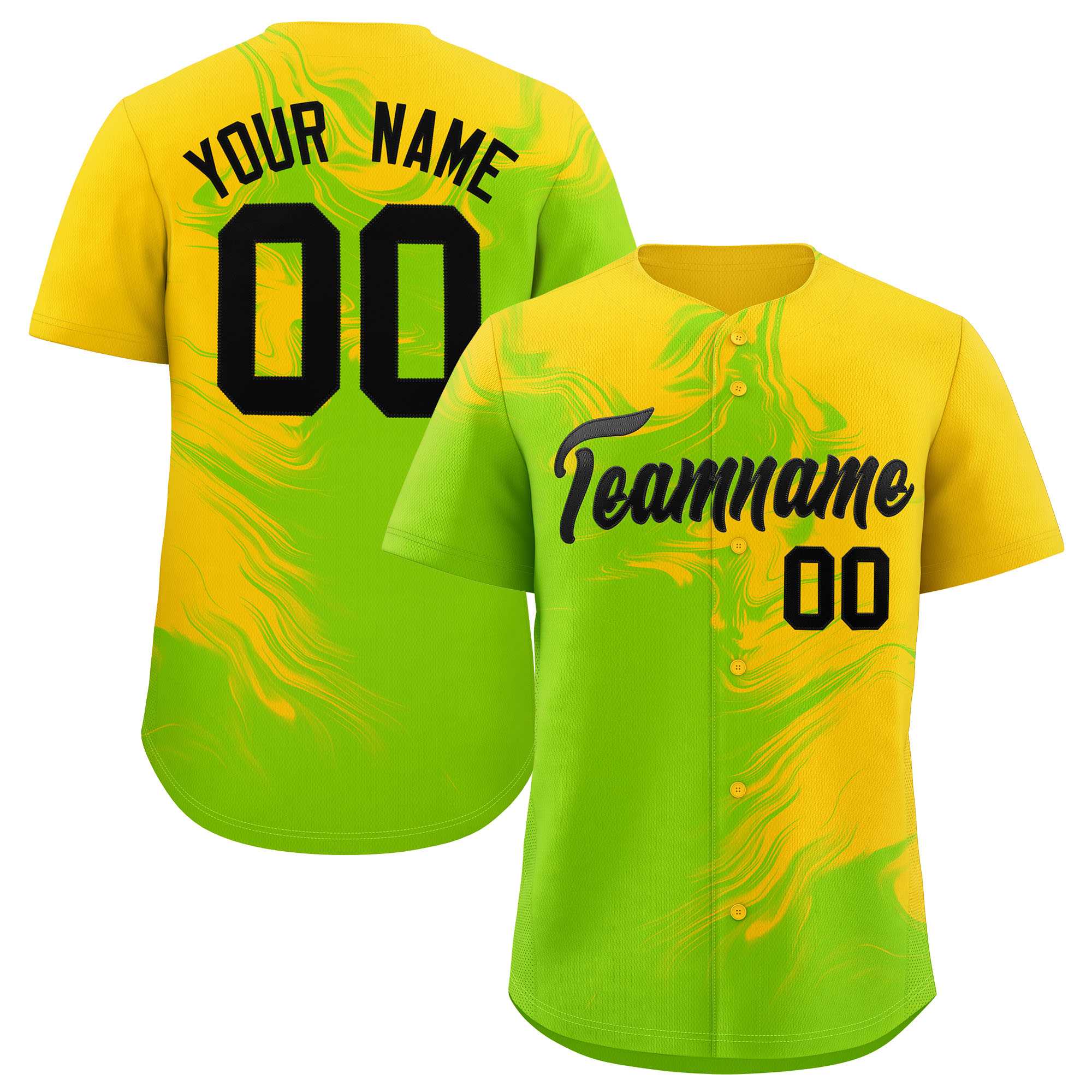 Custom Gold Neon Green Personalized Ink Pattern Authentic Baseball Jersey