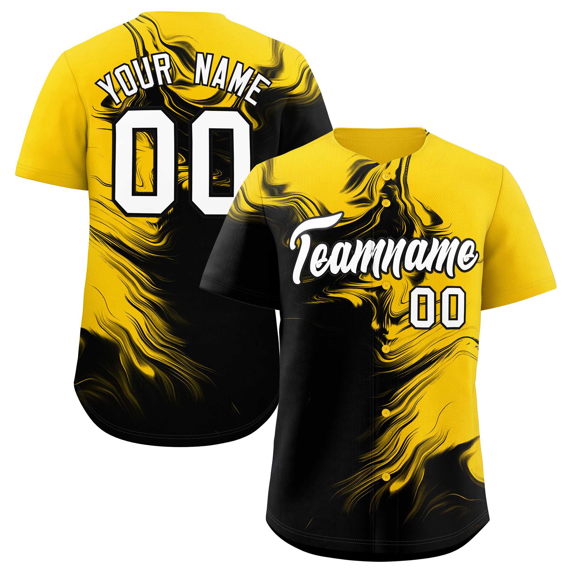 Custom Gold Black Personalized Ink Pattern Authentic Baseball Jersey