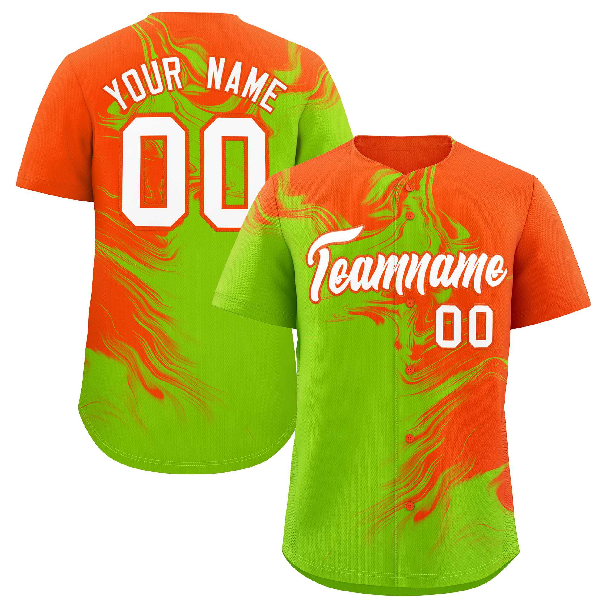 Custom Orange Neon Green Personalized Ink Pattern Authentic Baseball Jersey