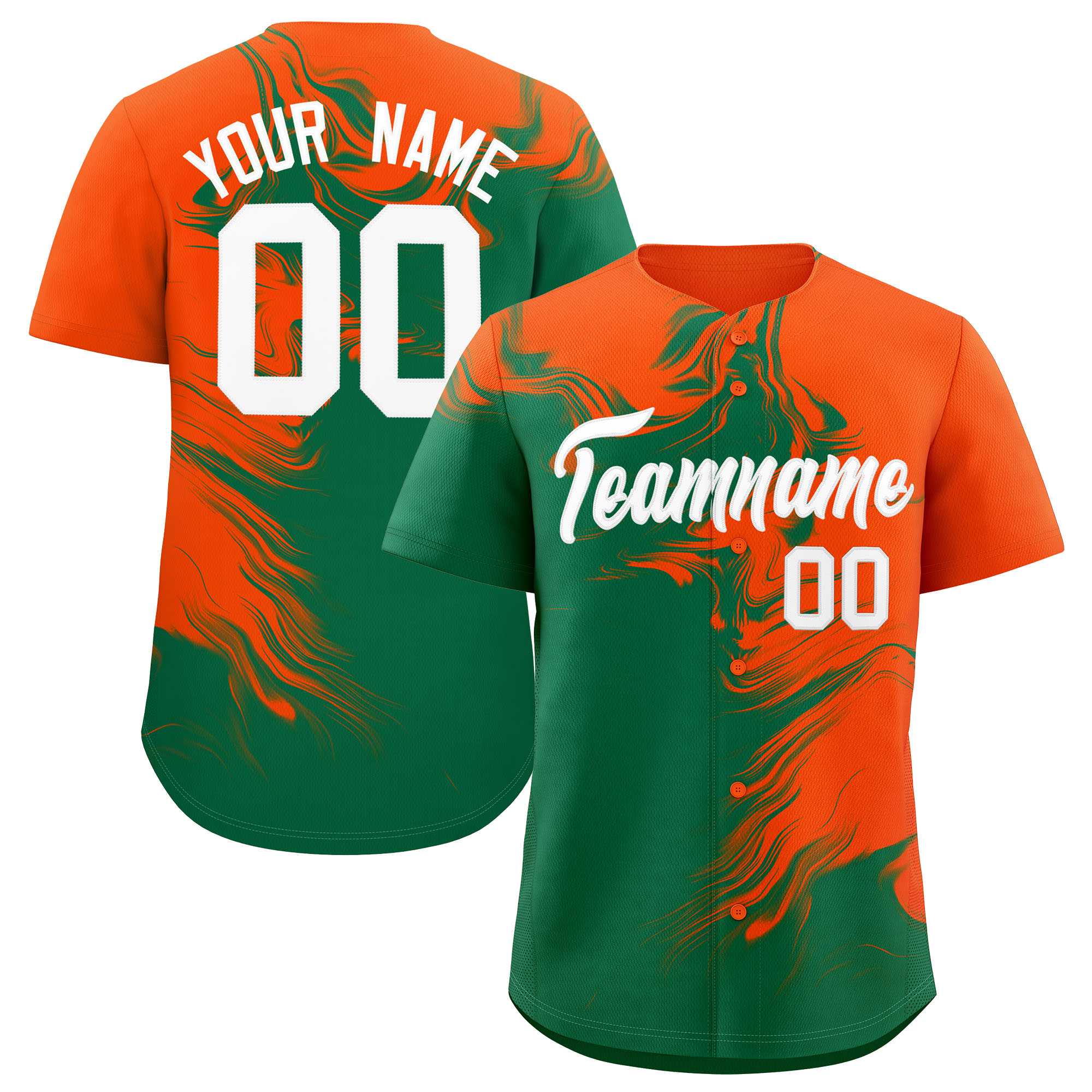 Custom Orange Kelly Green Personalized Ink Pattern Authentic Baseball Jersey