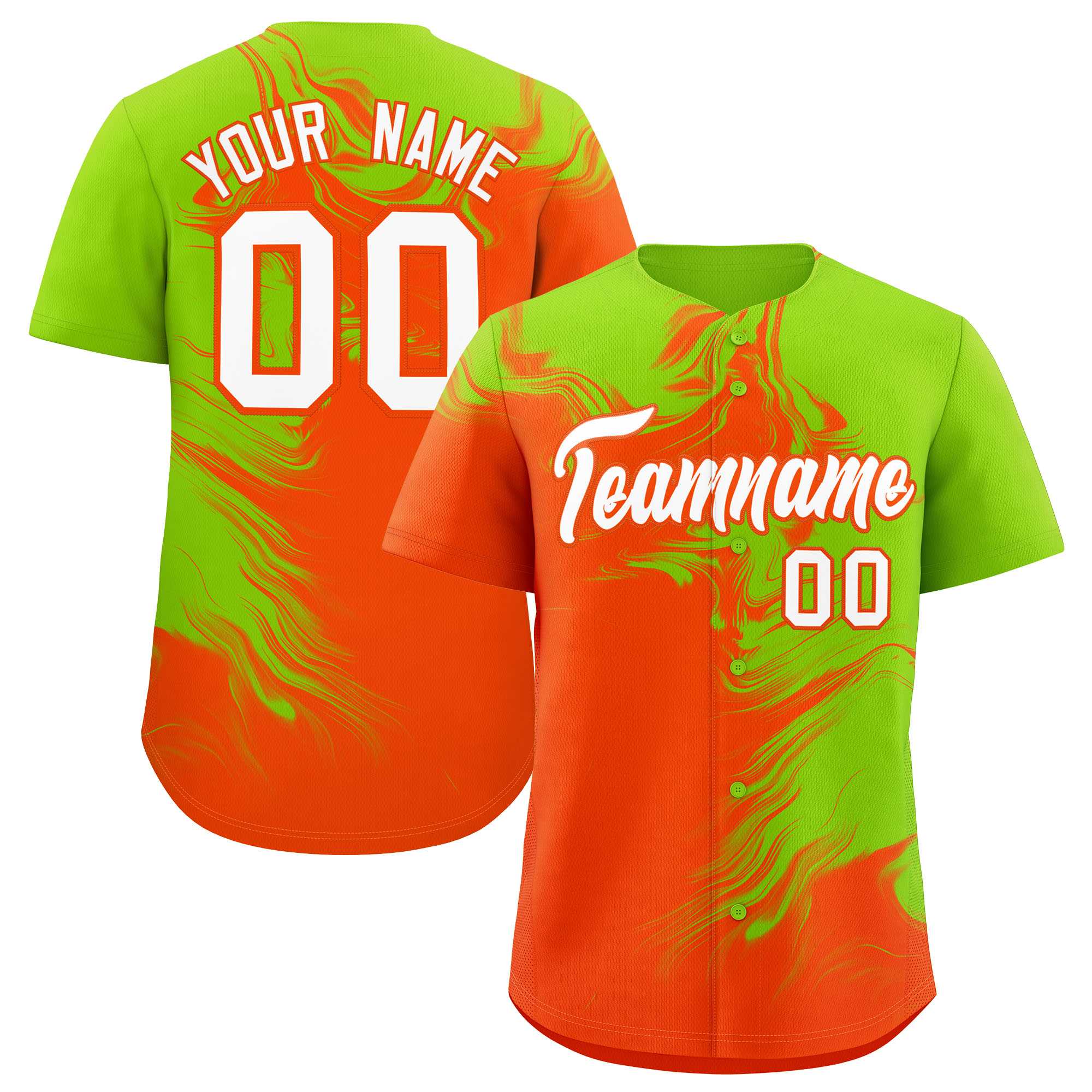 Custom Neon Green Orange Personalized Ink Pattern Authentic Baseball Jersey