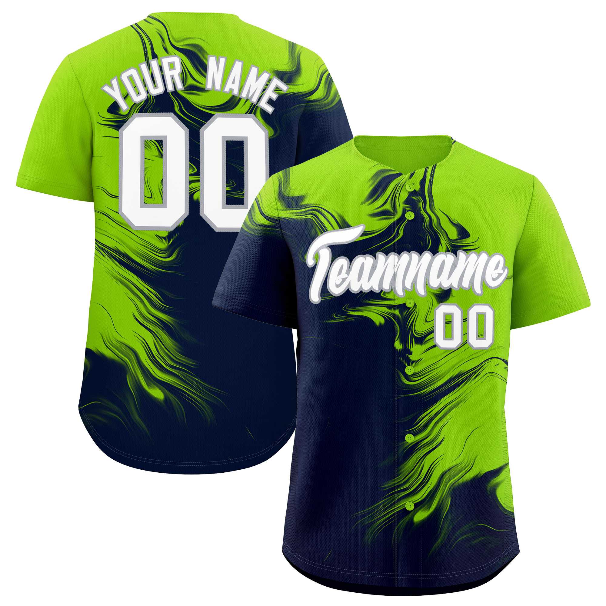 Custom Neon Green Navy Personalized Ink Pattern Authentic Baseball Jersey