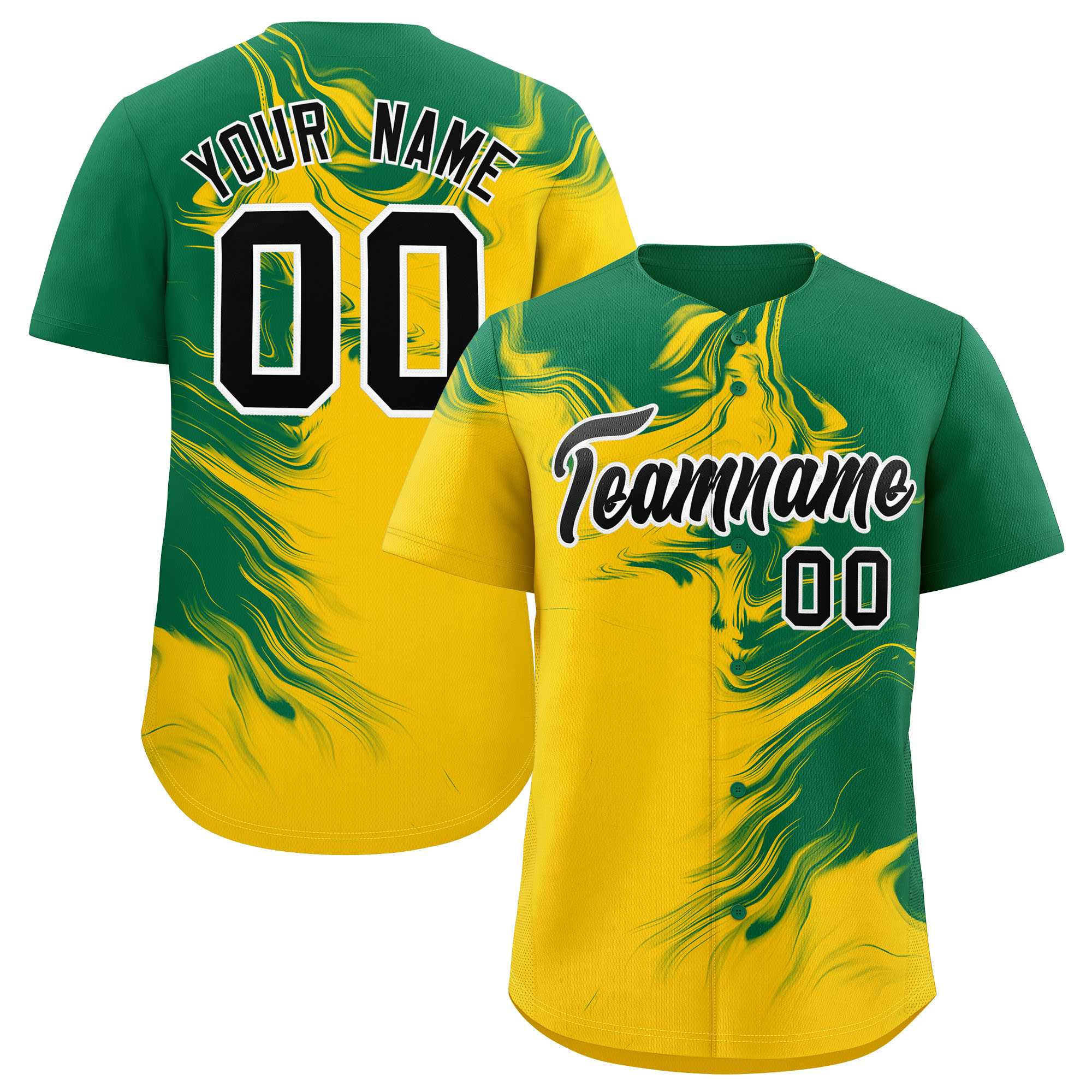 Custom Kelly Green Gold Personalized Ink Pattern Authentic Baseball Jersey