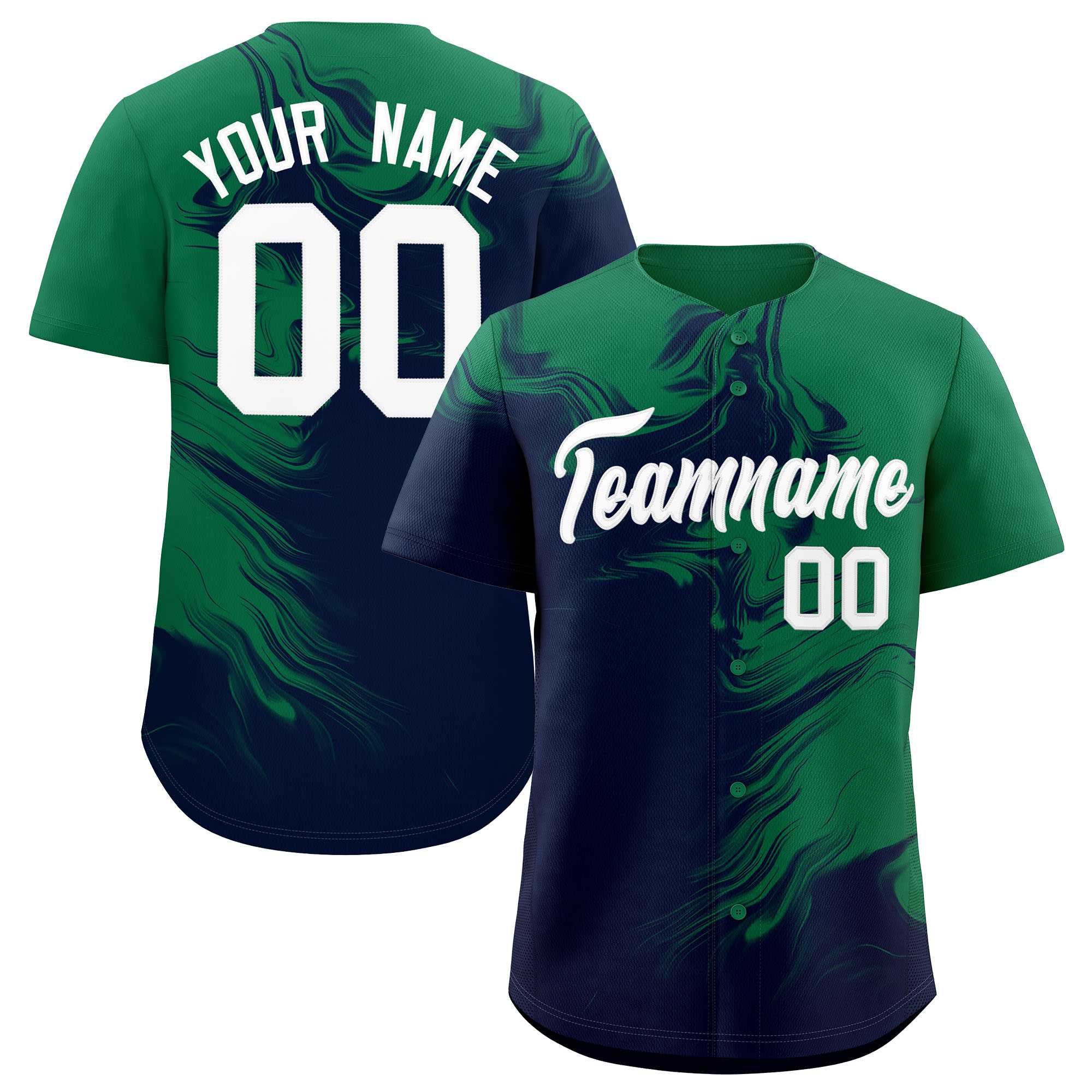 Custom Kelly Green Navy Personalized Ink Pattern Authentic Baseball Jersey