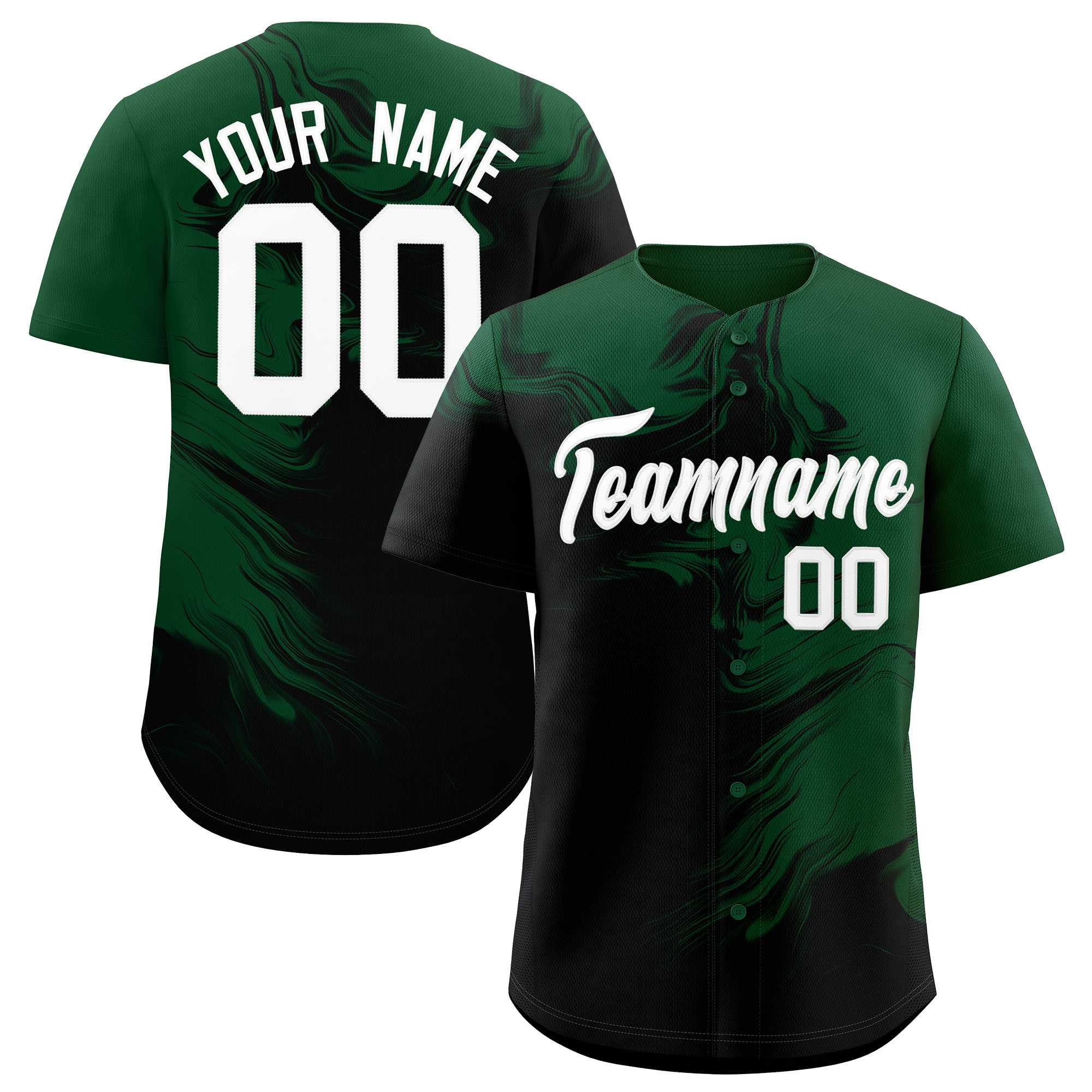 Custom Green Black Personalized Ink Pattern Authentic Baseball Jersey