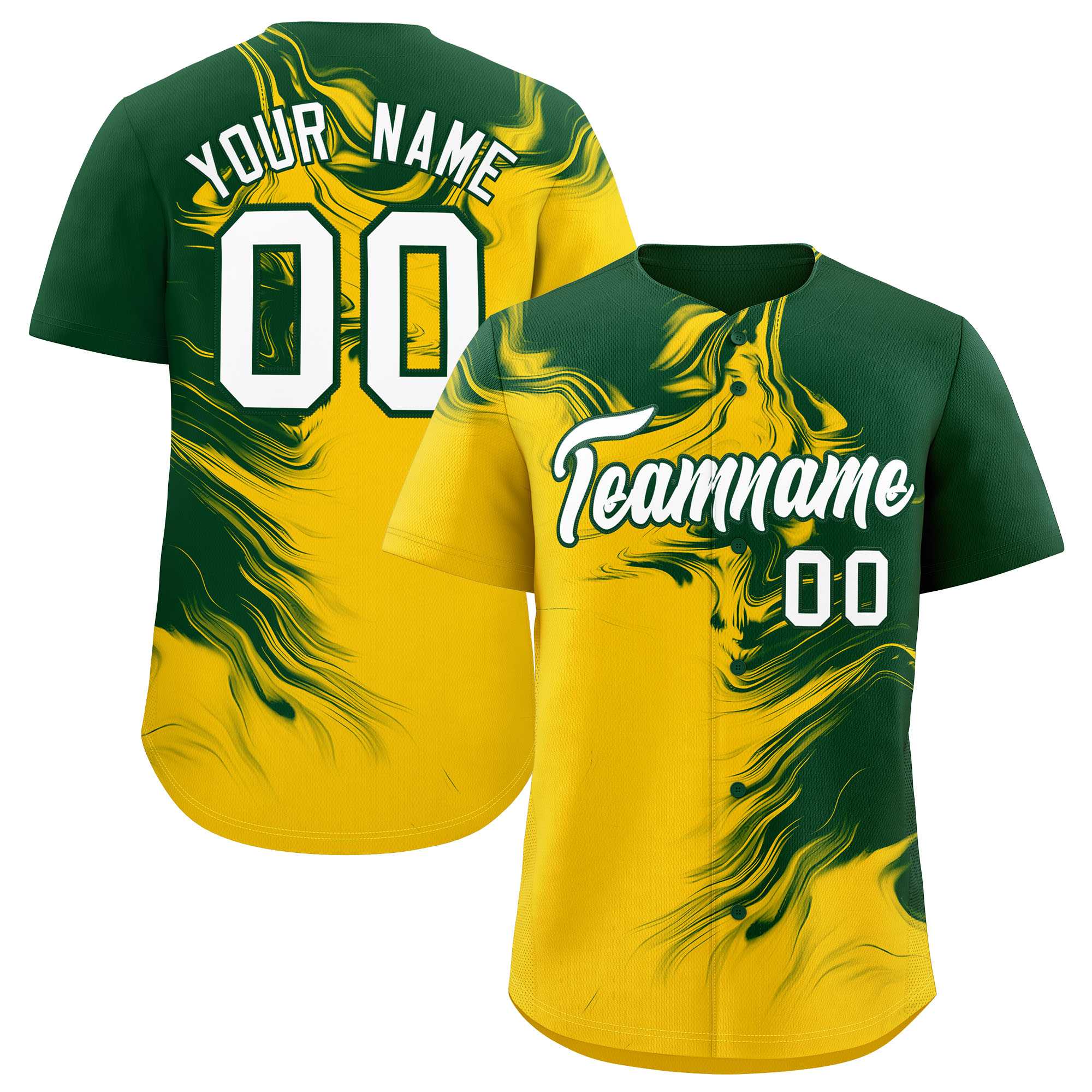 Custom Green Gold Personalized Ink Pattern Authentic Baseball Jersey