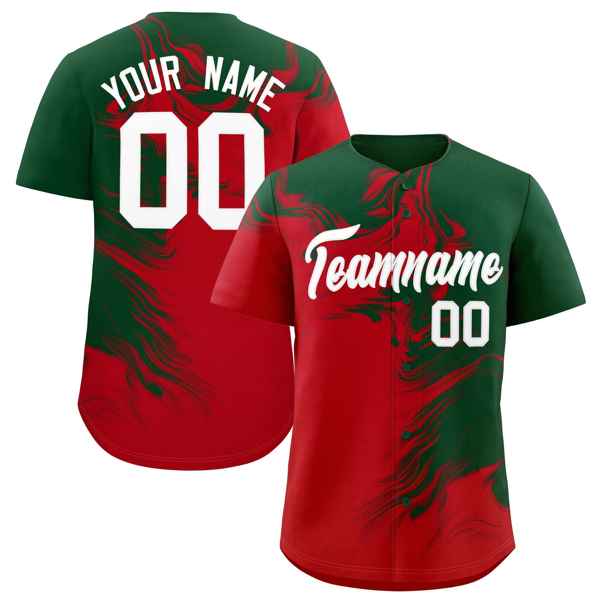 Custom Green Red Personalized Ink Pattern Authentic Baseball Jersey