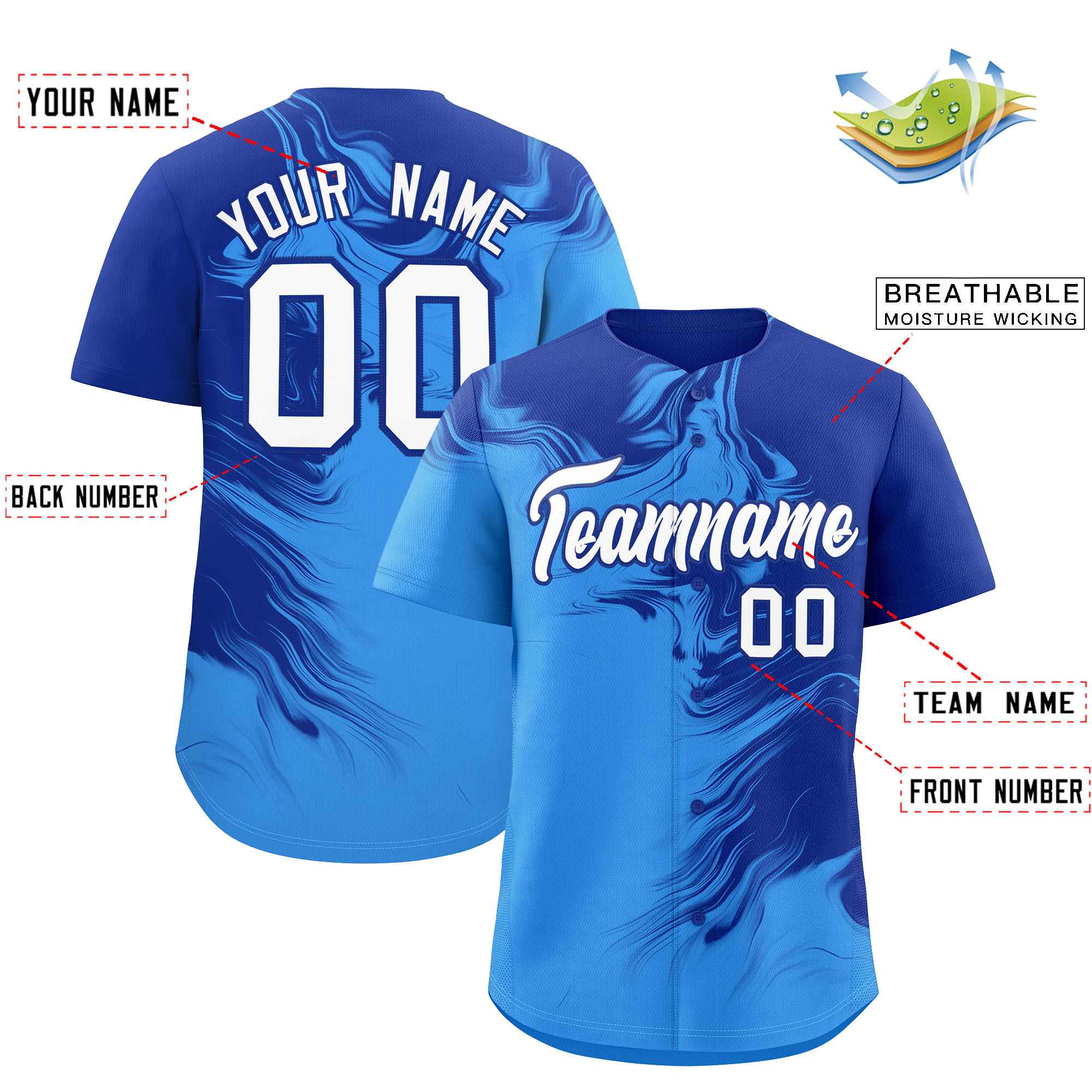 Custom Royal Powder Blue Personalized Ink Pattern Authentic Baseball Jersey